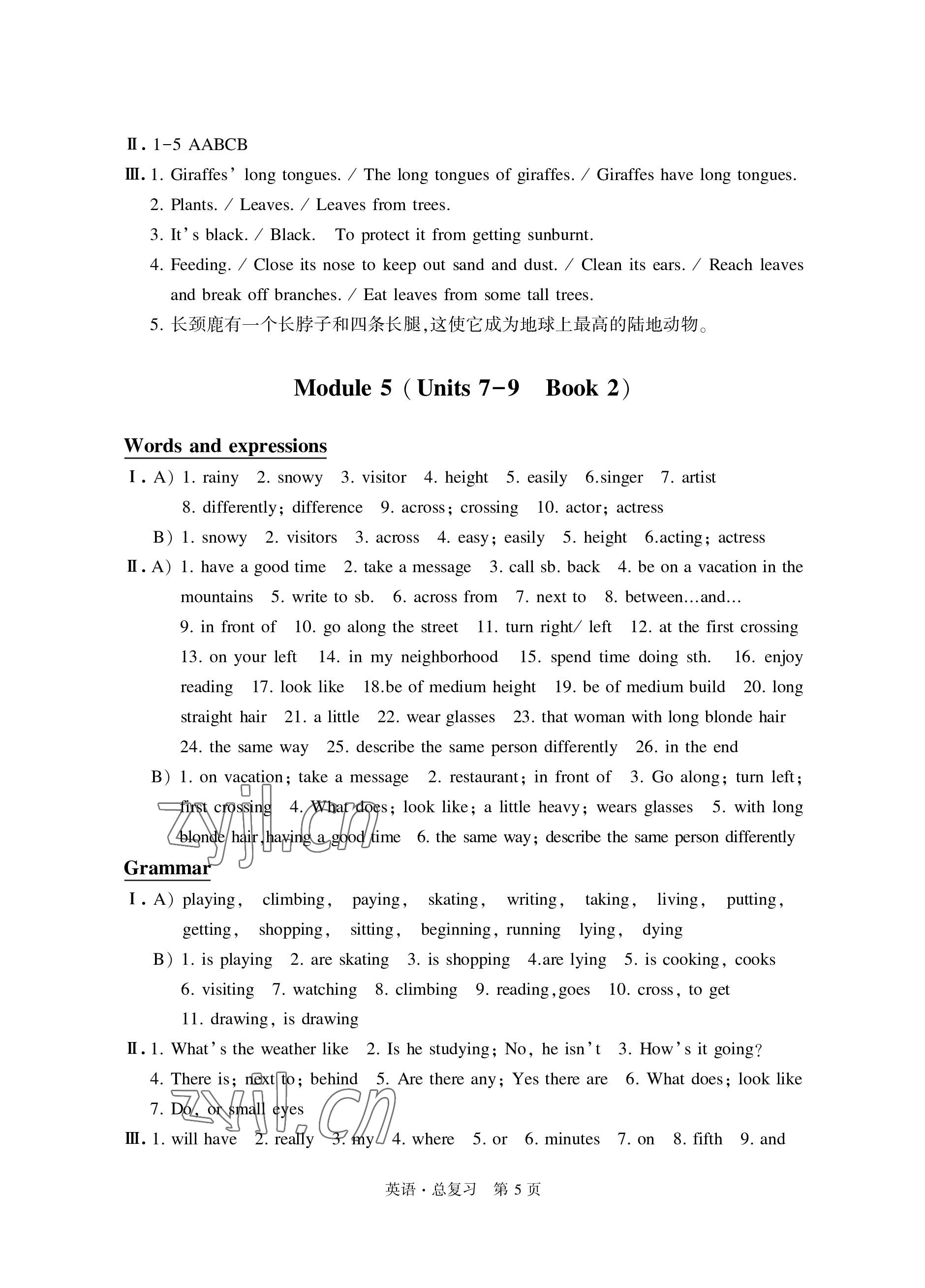 2023年自主學習指導課程總復習英語 參考答案第5頁