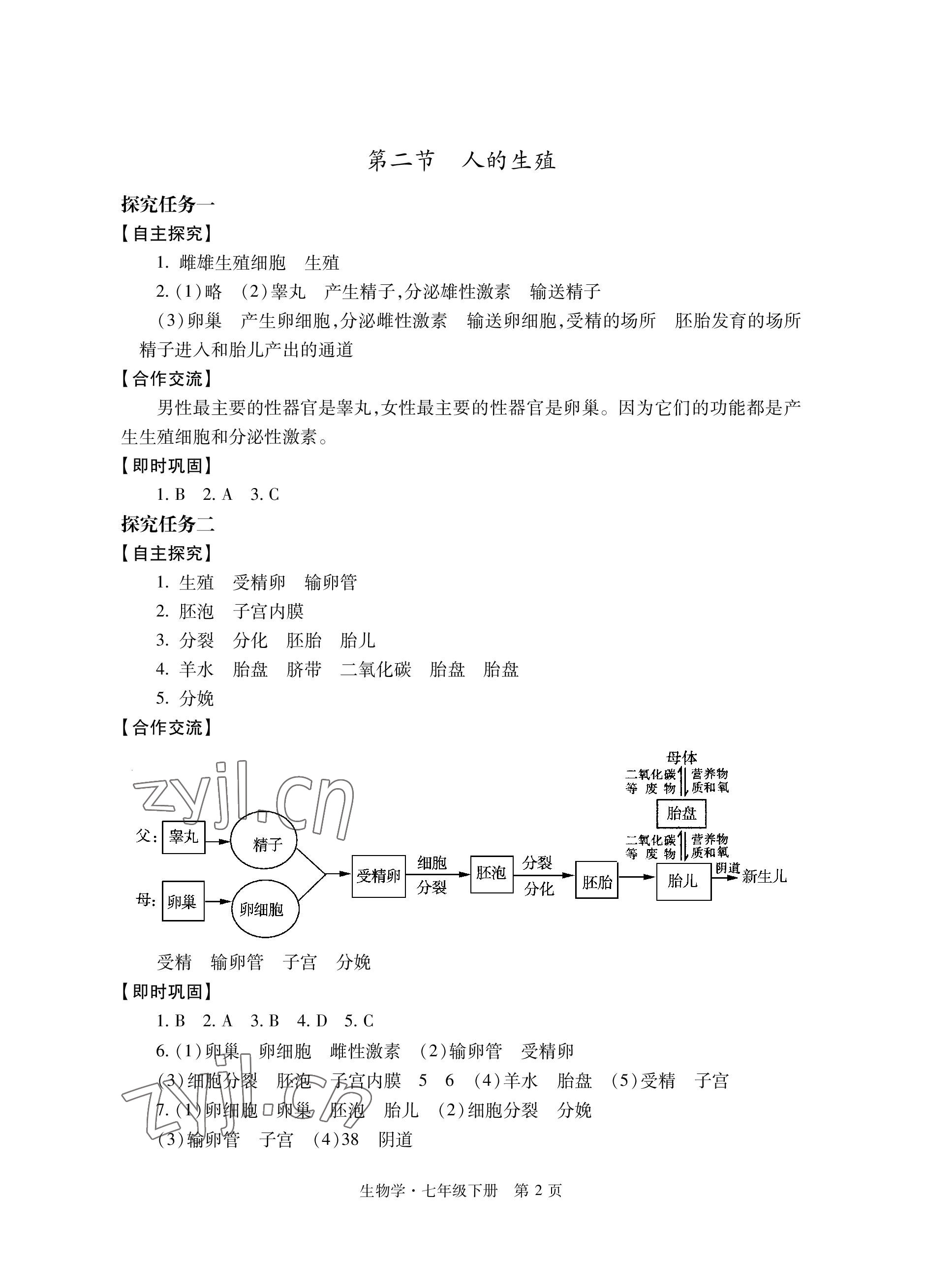 2023年自主學(xué)習(xí)指導(dǎo)課程與測(cè)試七年級(jí)生物下冊(cè)人教版 參考答案第2頁(yè)