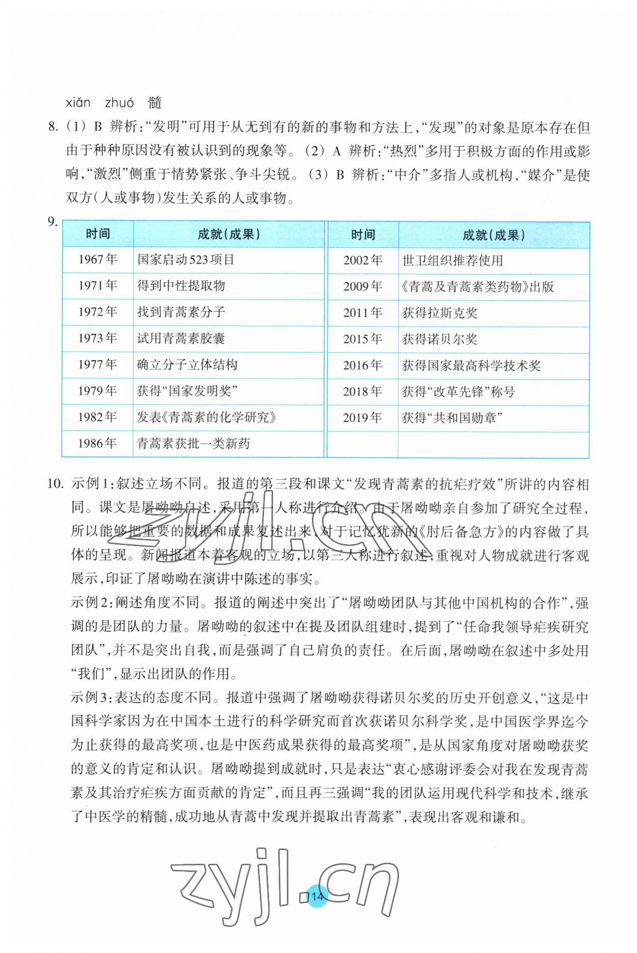 2023年作業(yè)本浙江教育出版社高中語文必修下冊 參考答案第14頁