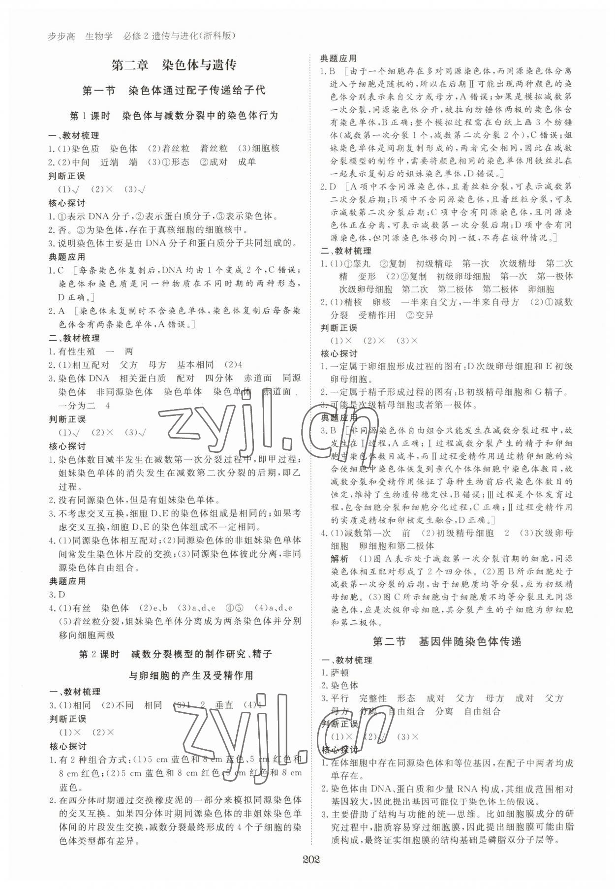 2023年步步高學習筆記高中生物必修2浙科版 參考答案第5頁