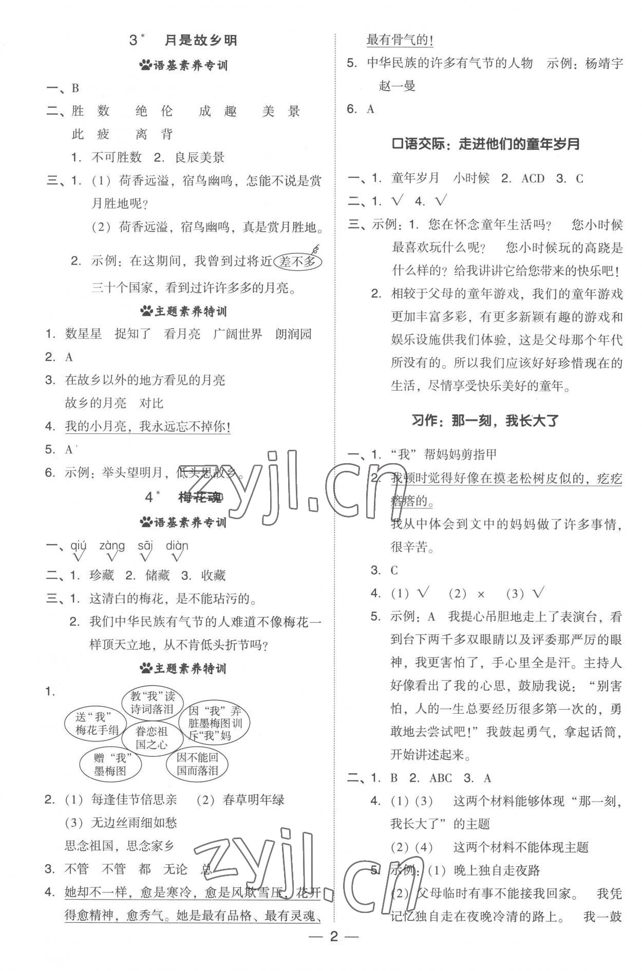 2023年综合应用创新题典中点五年级语文下册人教版 参考答案第2页