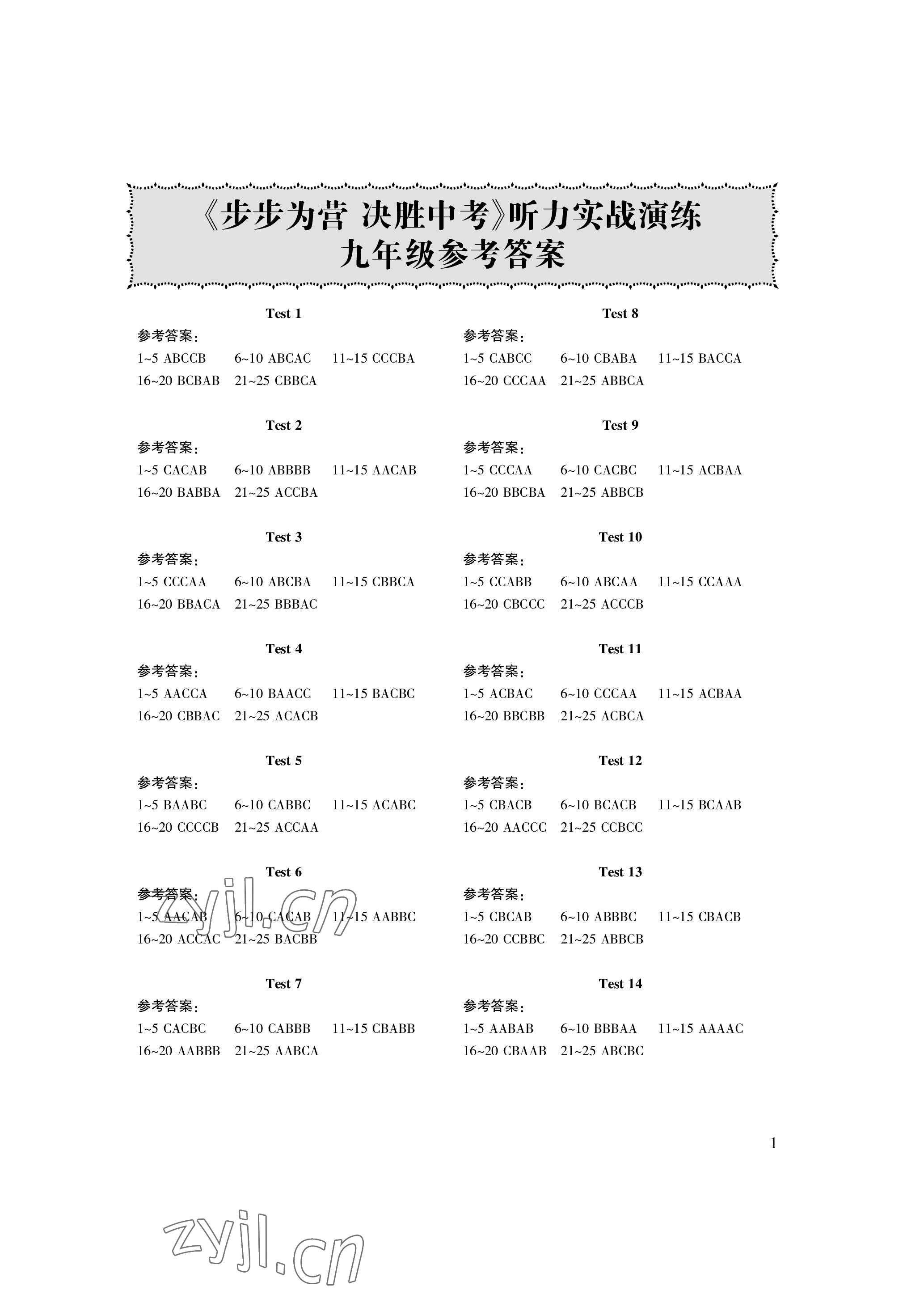 2023年步步為營聽力實戰演練英語 參考答案第1頁