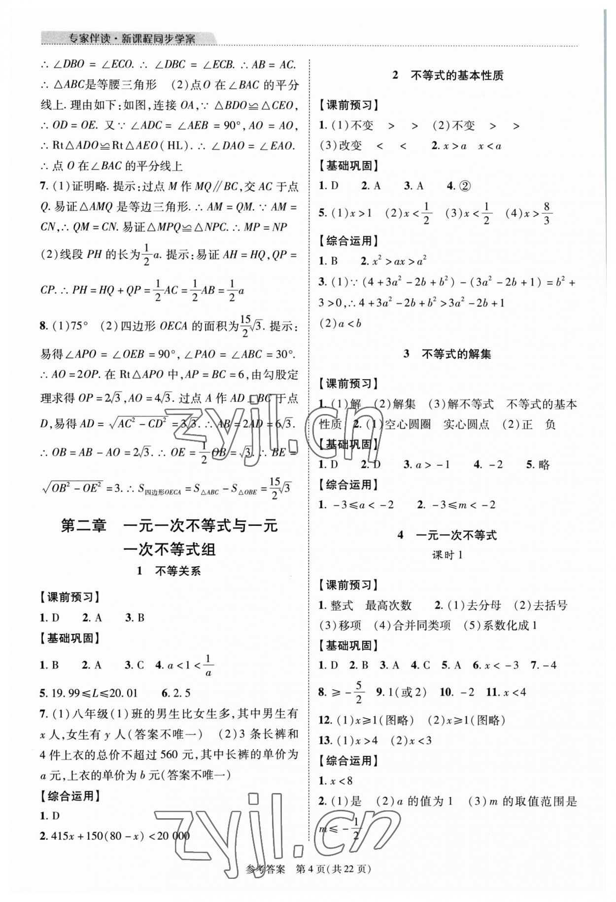 2023年新課程同步學(xué)案八年級數(shù)學(xué)下冊北師大版 參考答案第4頁