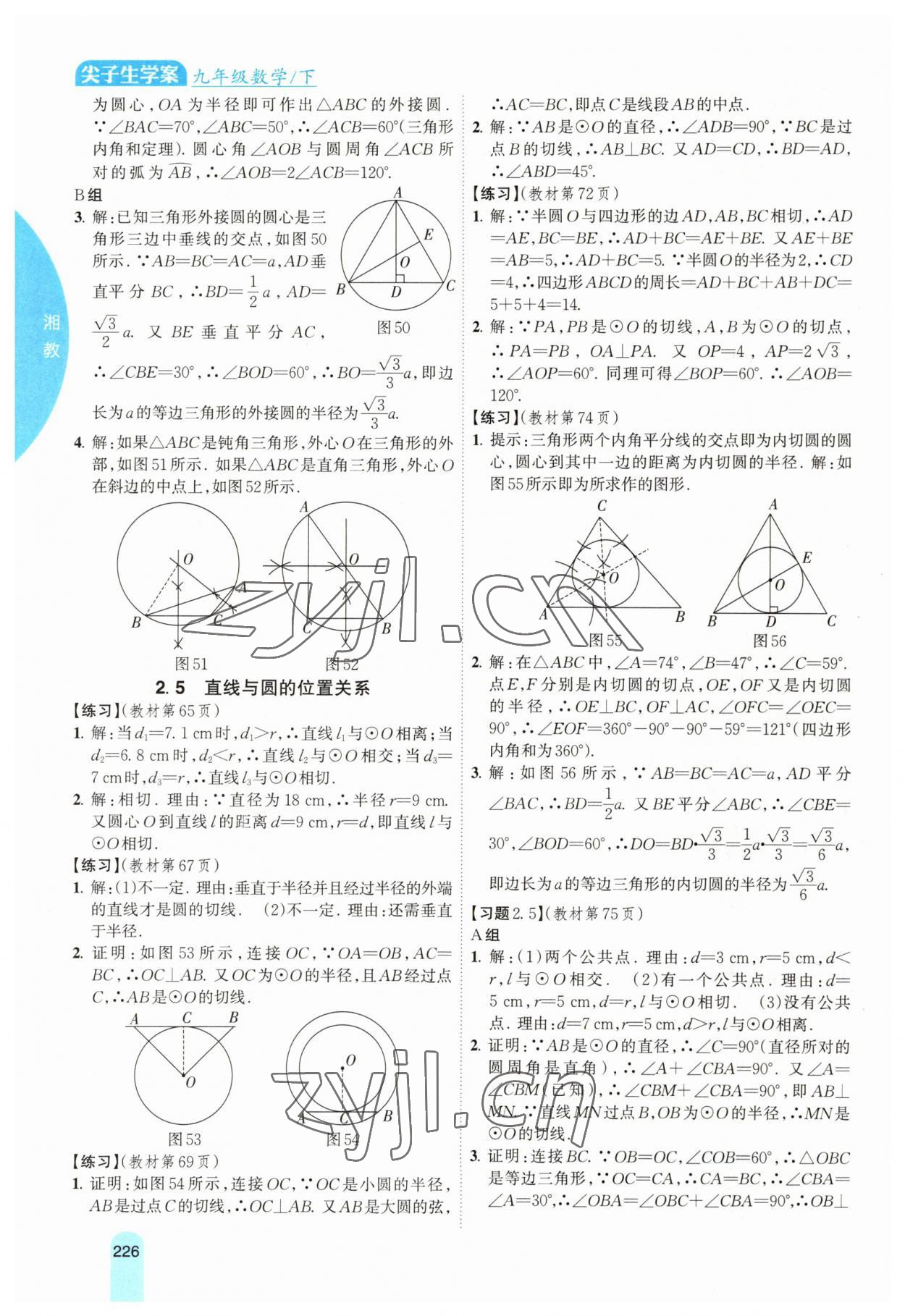 2023年尖子生学案九年级数学下册湘教版 参考答案第10页