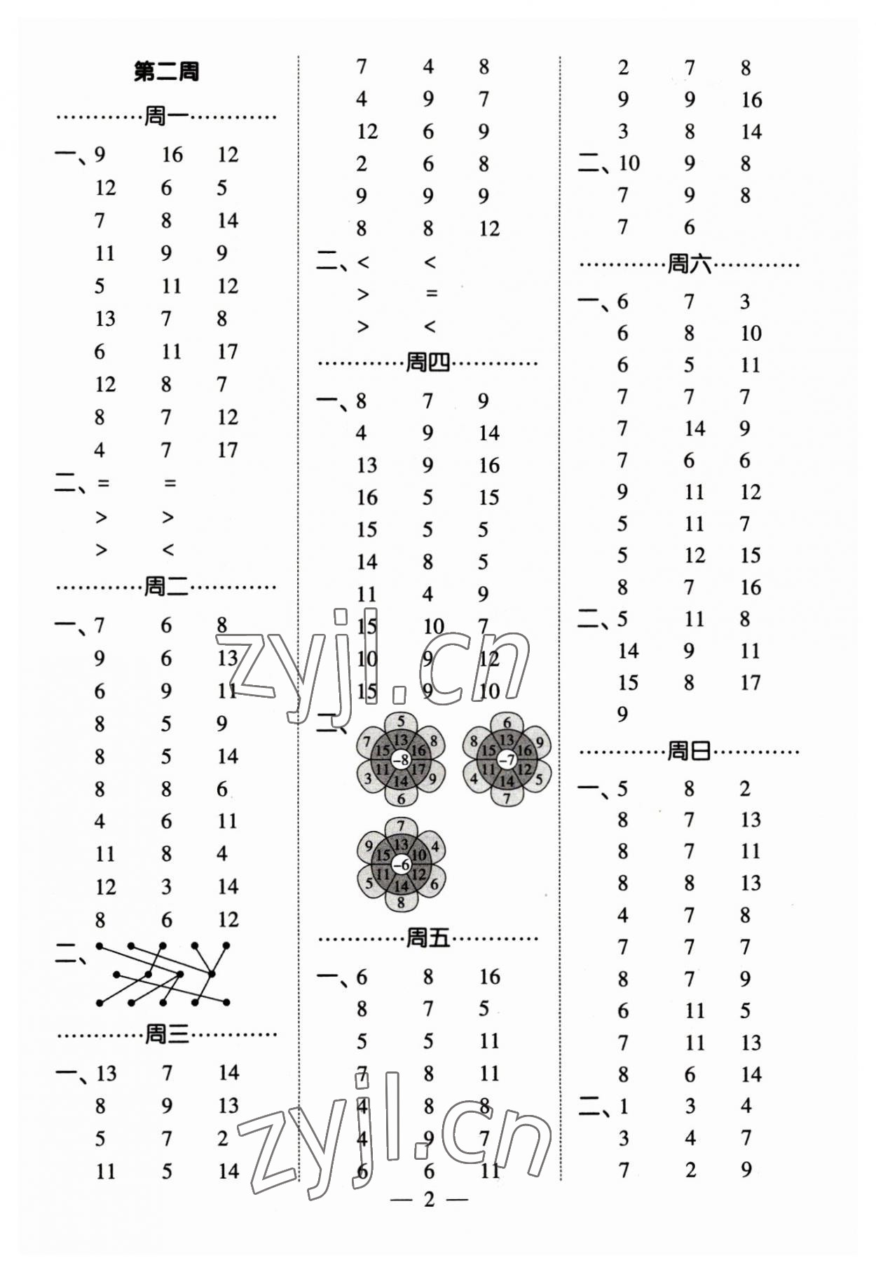 2023年经纶学典口算达人一年级数学下册苏教版 参考答案第2页