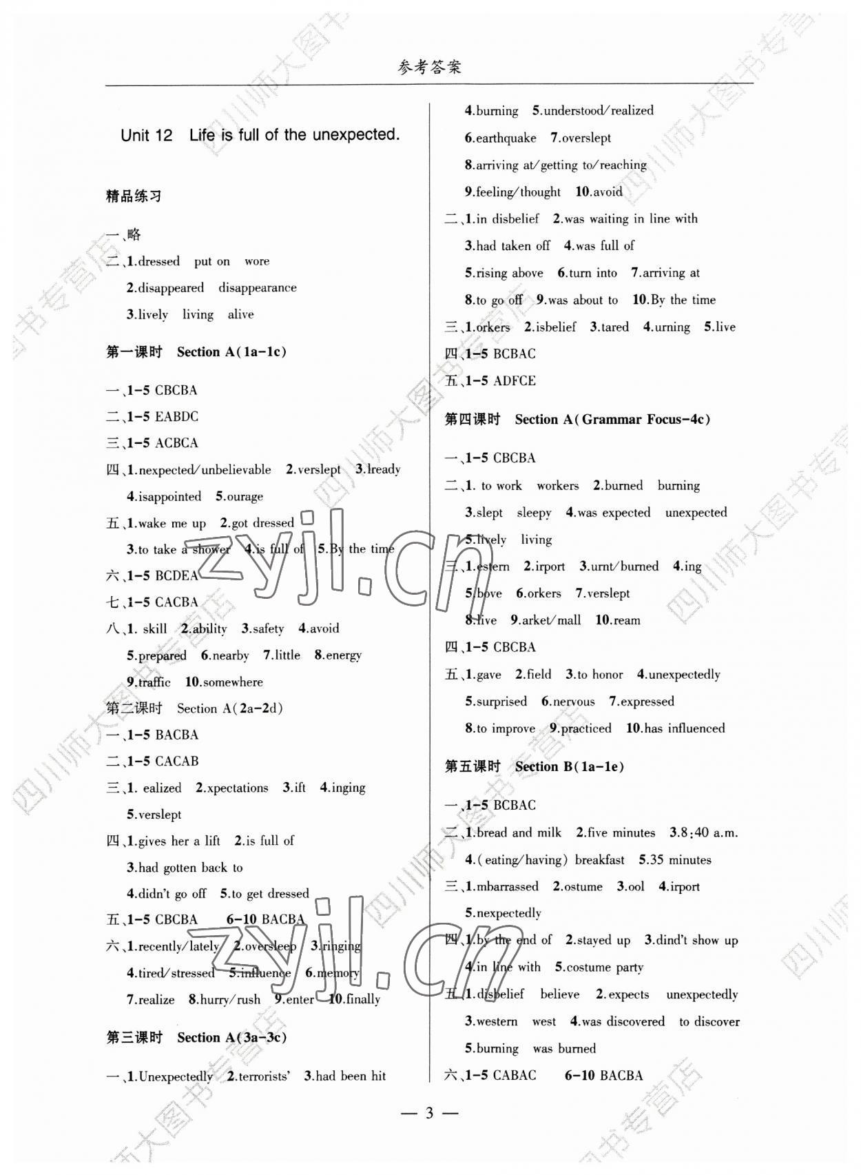 2023年指南针高分必备九年级英语下册人教版成都专版 参考答案第3页