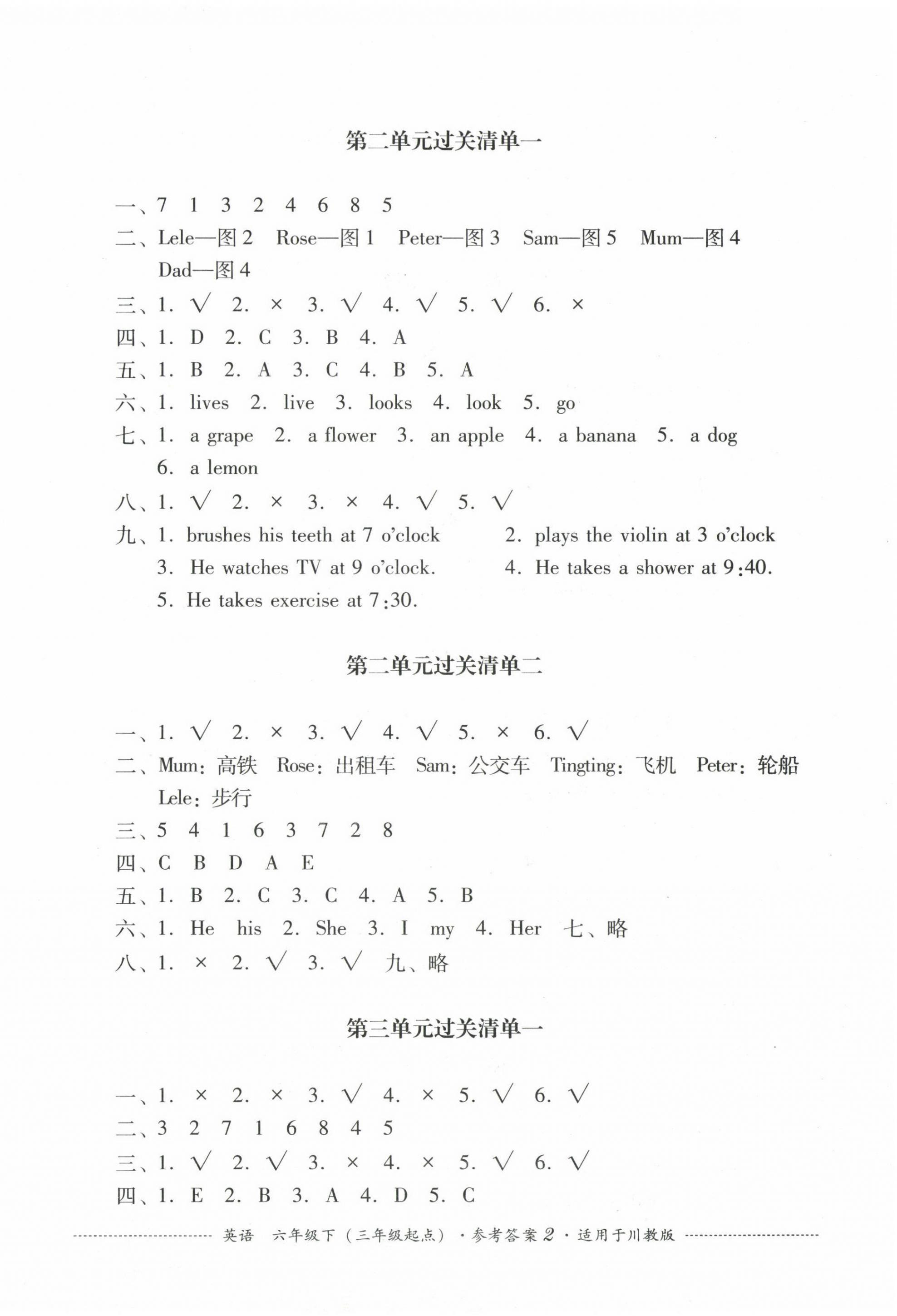 2023年过关清单四川教育出版社六年级英语下册川教版 第2页