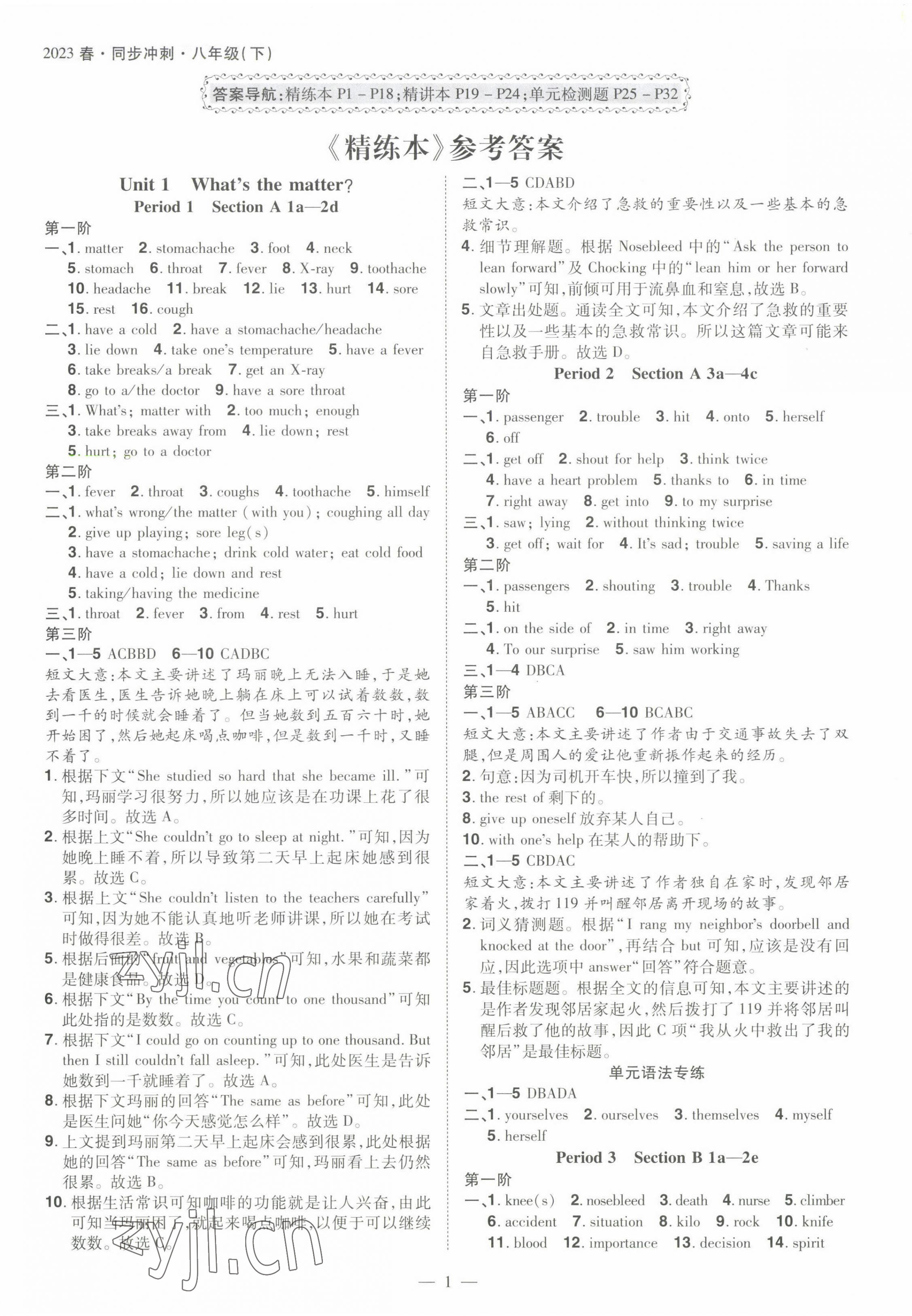 2023年同步?jīng)_刺八年級(jí)英語(yǔ)下冊(cè)人教版 參考答案第1頁(yè)