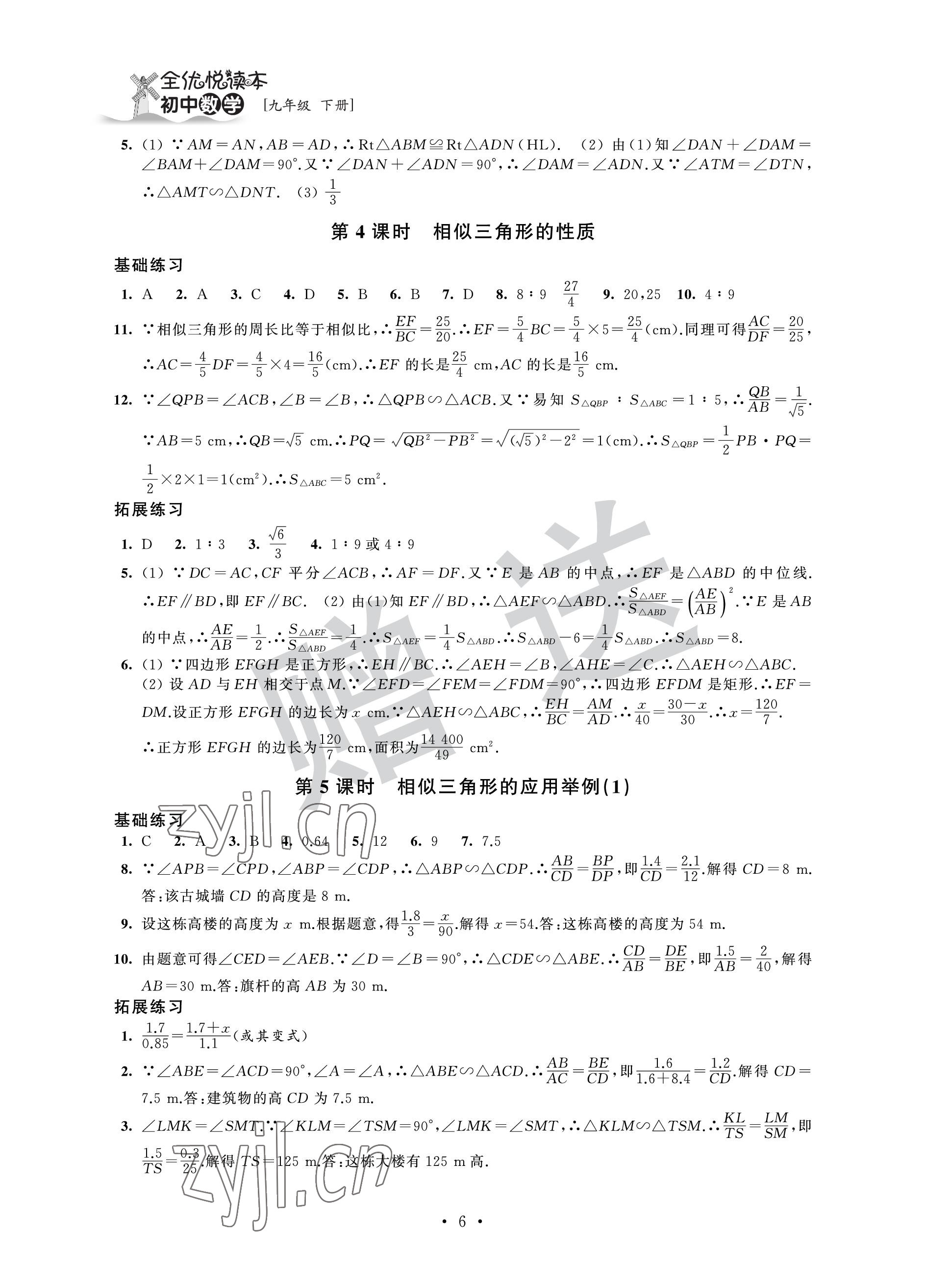 2023年全優(yōu)悅讀本九年級數(shù)學(xué)下冊蘇科版 參考答案第6頁