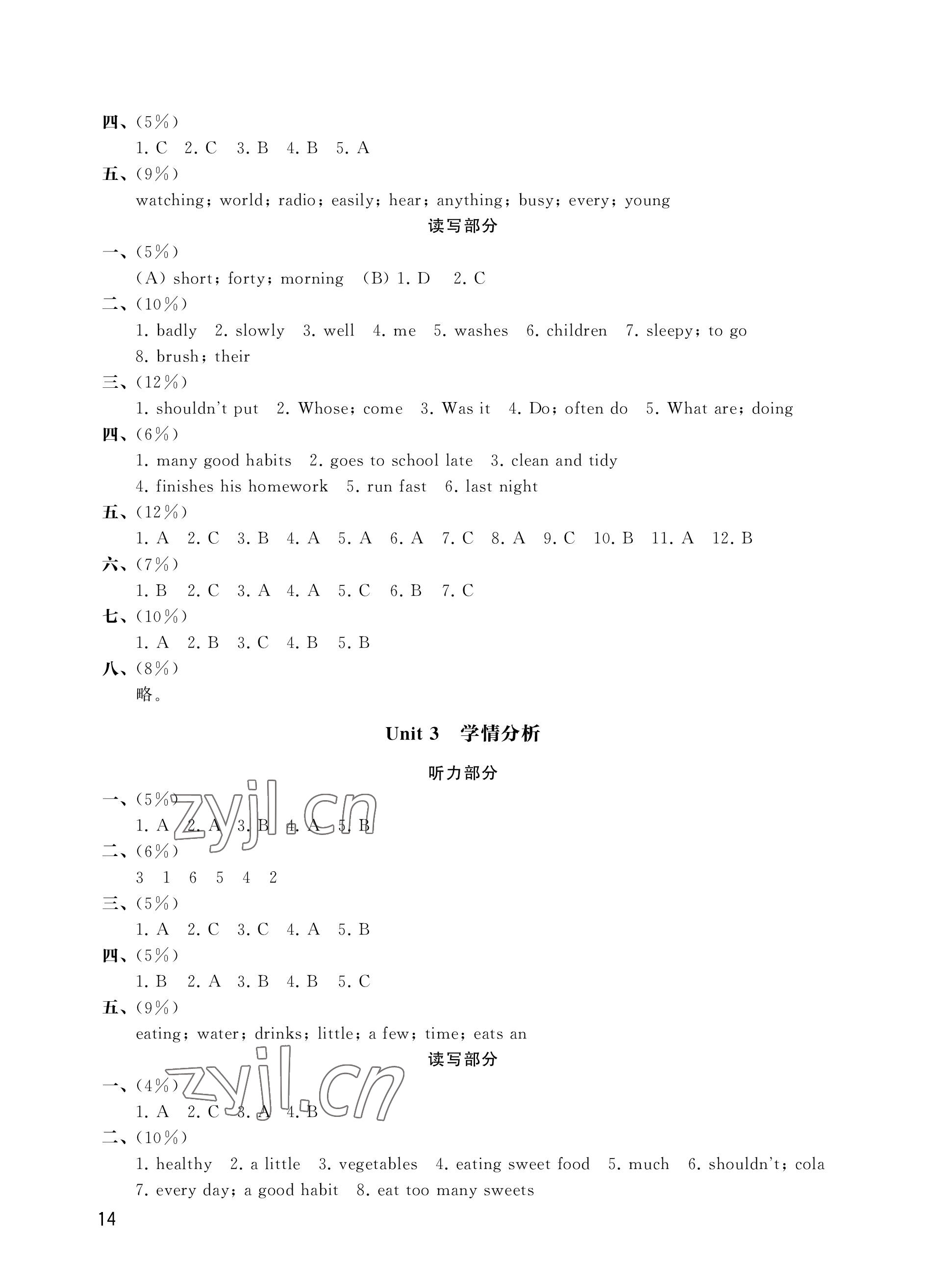 2023年自我評價與提升六年級英語下冊譯林版 參考答案第2頁