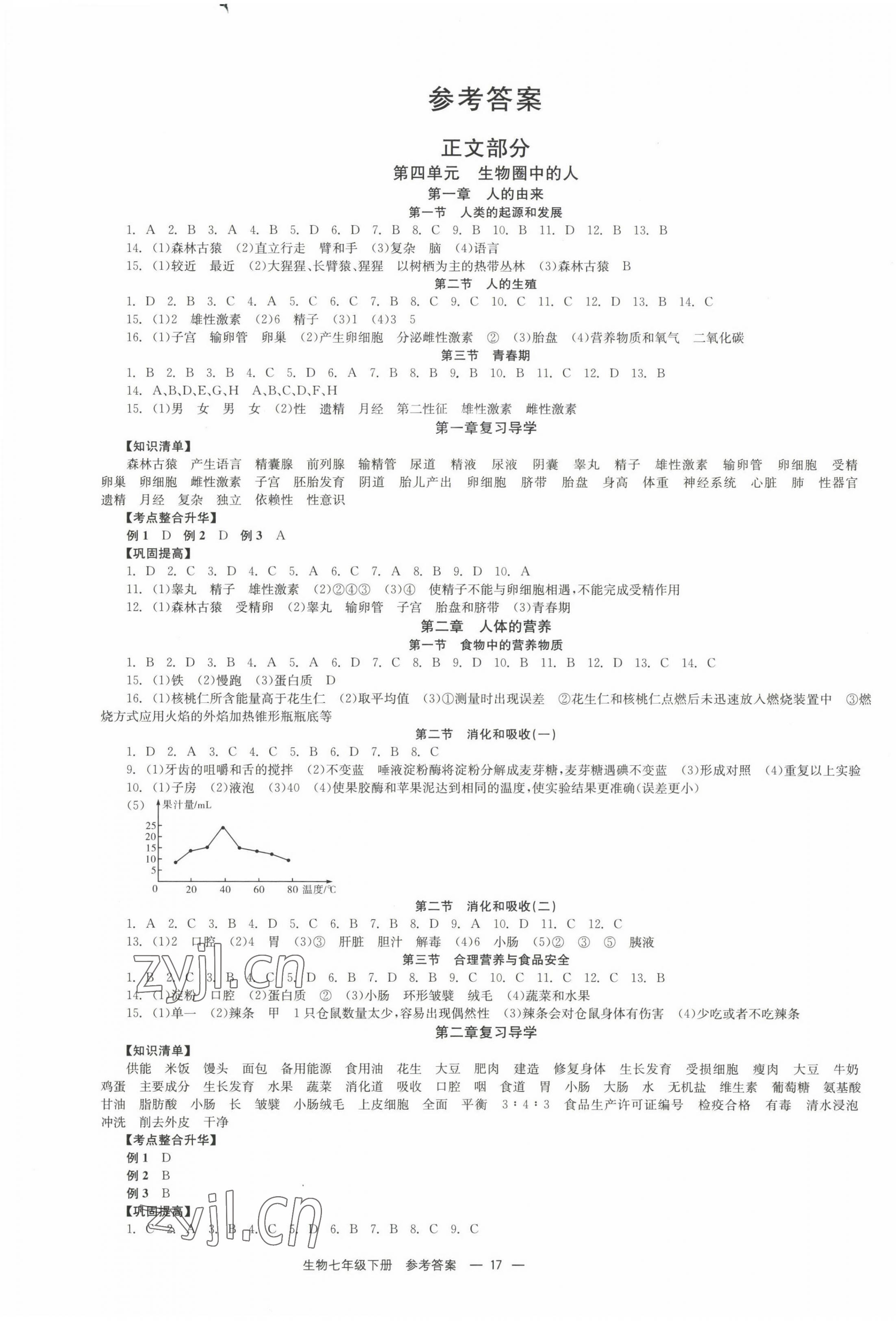 2023年全效学习学业评价方案七年级生物下册人教版 第1页