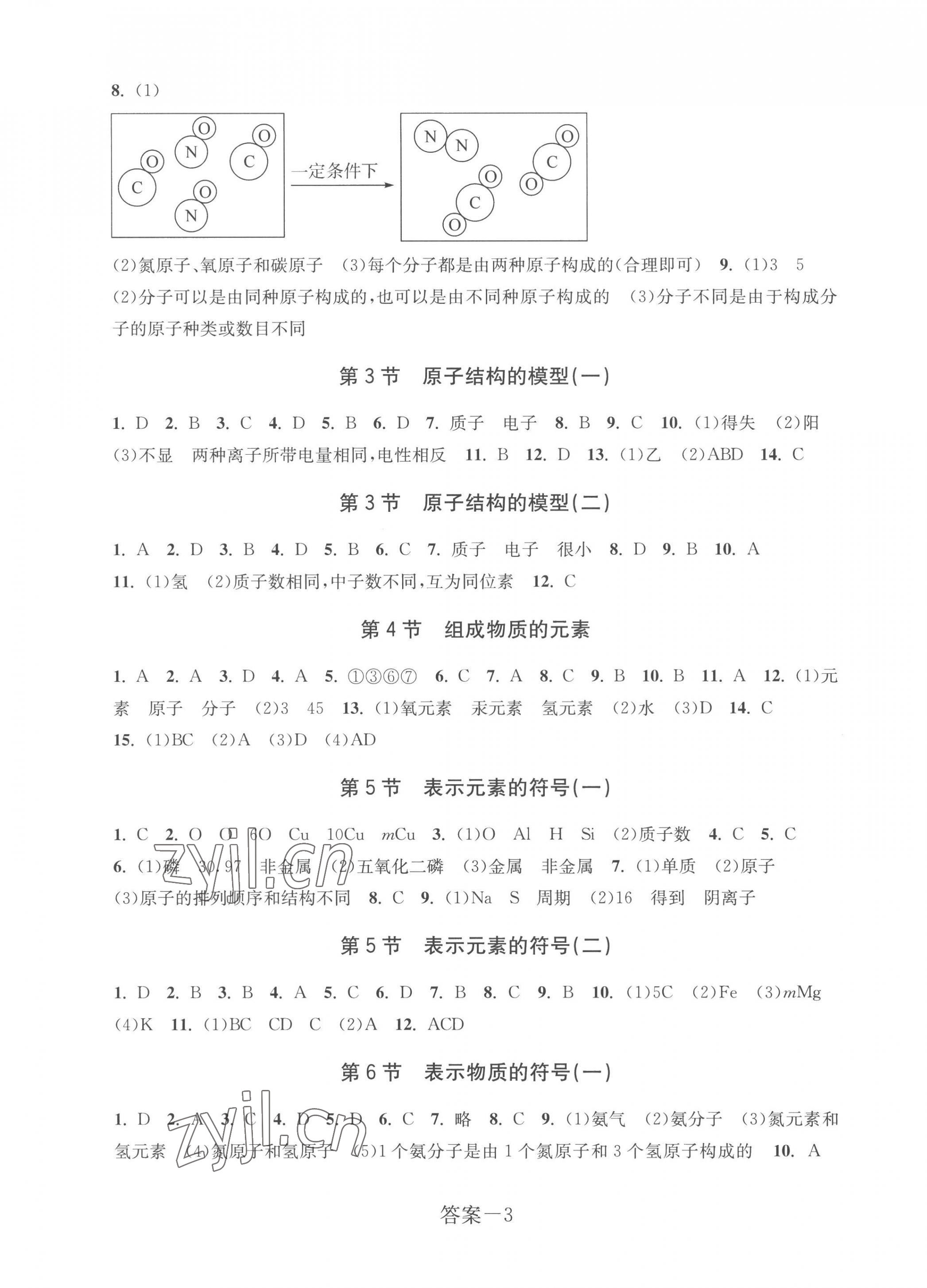 2023年學(xué)評(píng)手冊(cè)八年級(jí)科學(xué)下冊(cè)浙教版 參考答案第3頁