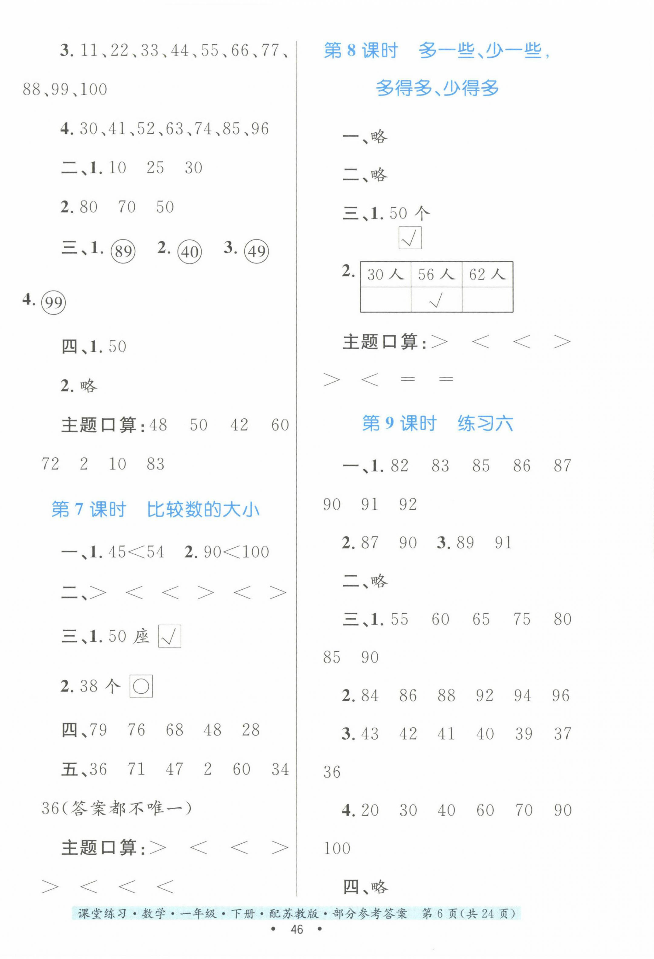 2023年課堂練習(xí)一年級數(shù)學(xué)下冊蘇教版 第6頁