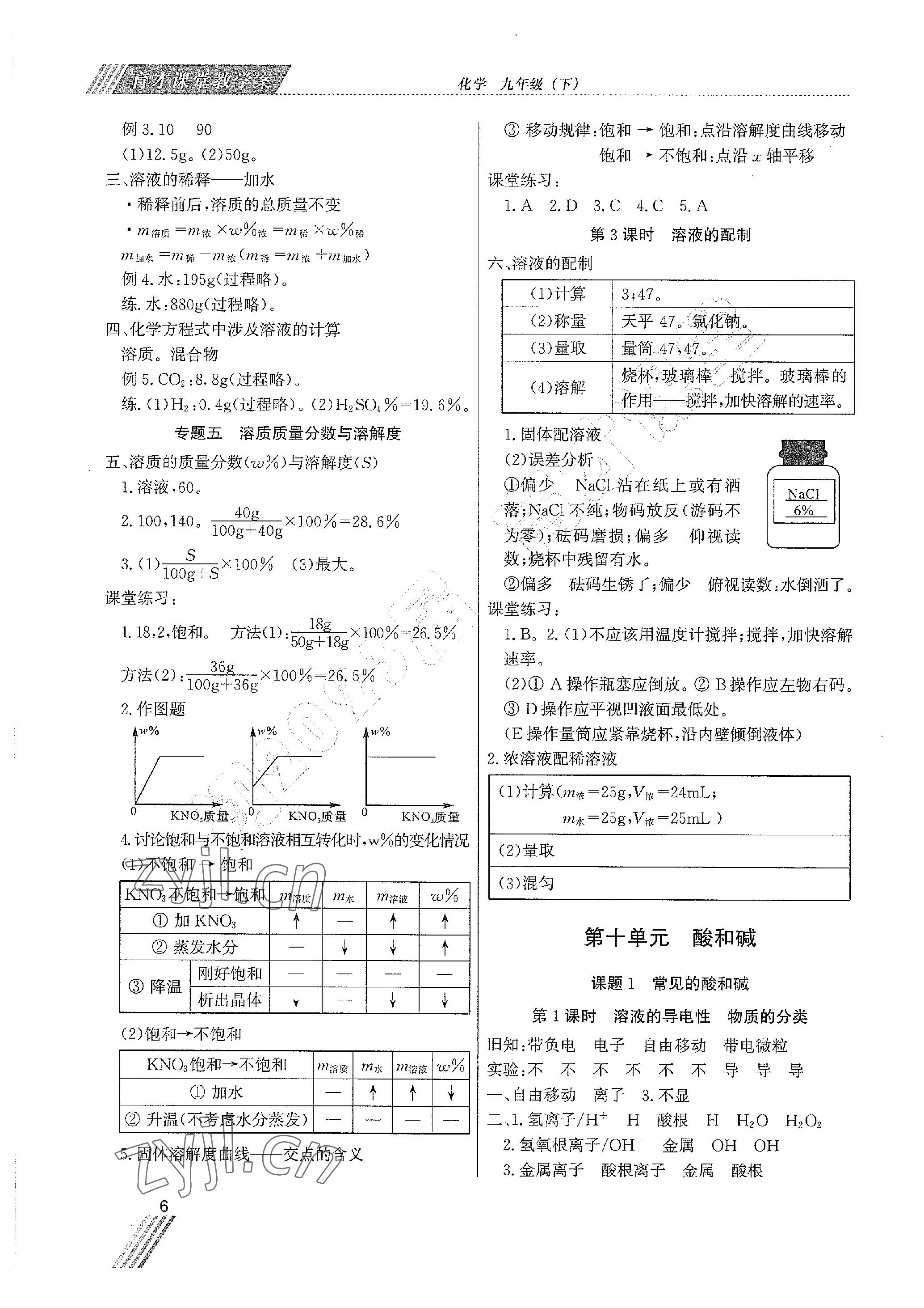 2023年育才課堂教學(xué)案九年級化學(xué)下冊 參考答案第6頁