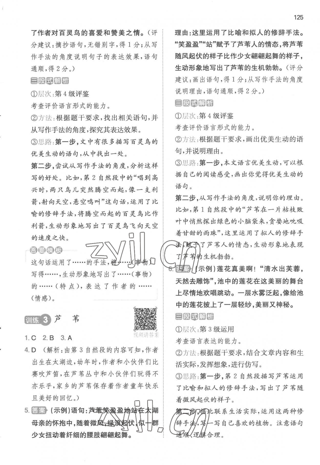 2023年一本阅读能力训练100分三年级语文B版福建专版 参考答案第2页