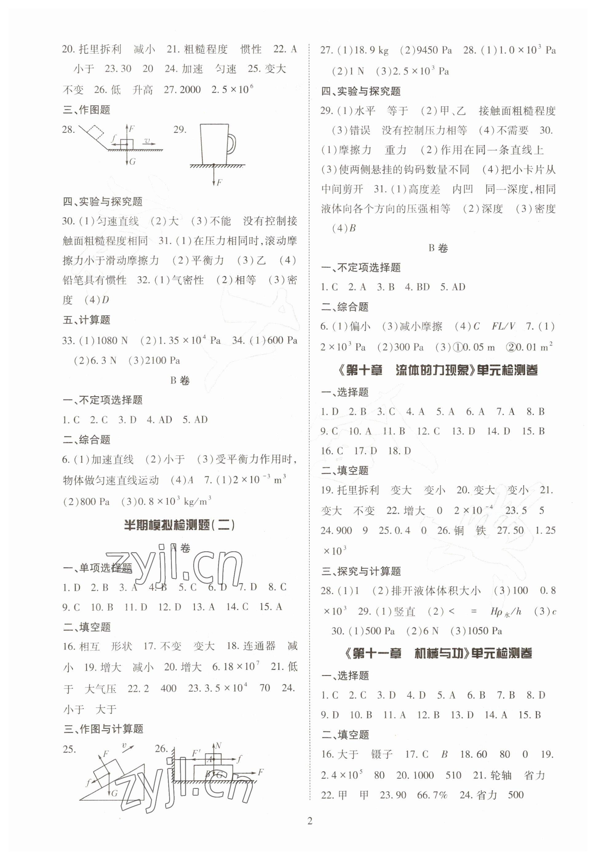 2023年育才金典八年级物理下册教科版 参考答案第2页