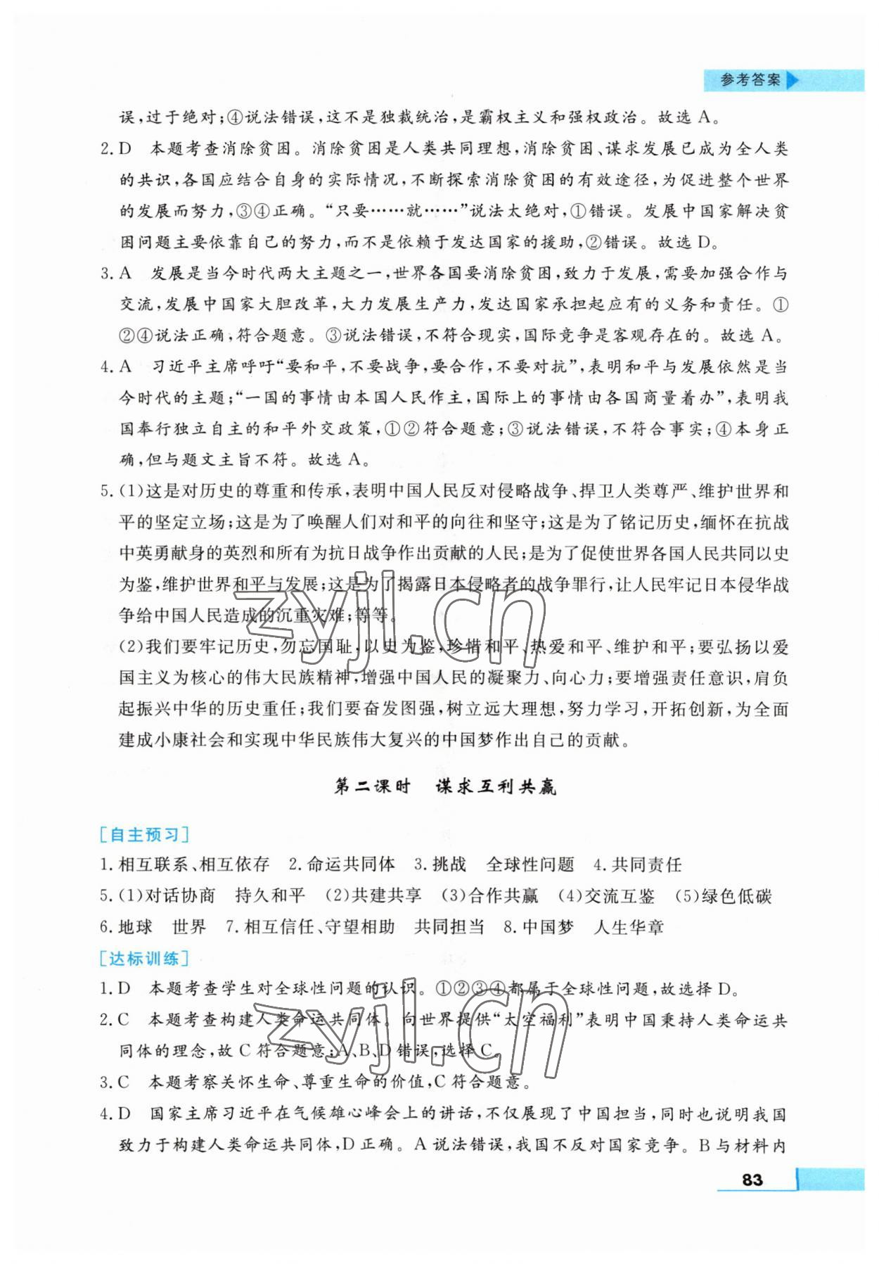 2023年名师点拨配套练习课时作业九年级道德与法治下册人教版 第5页