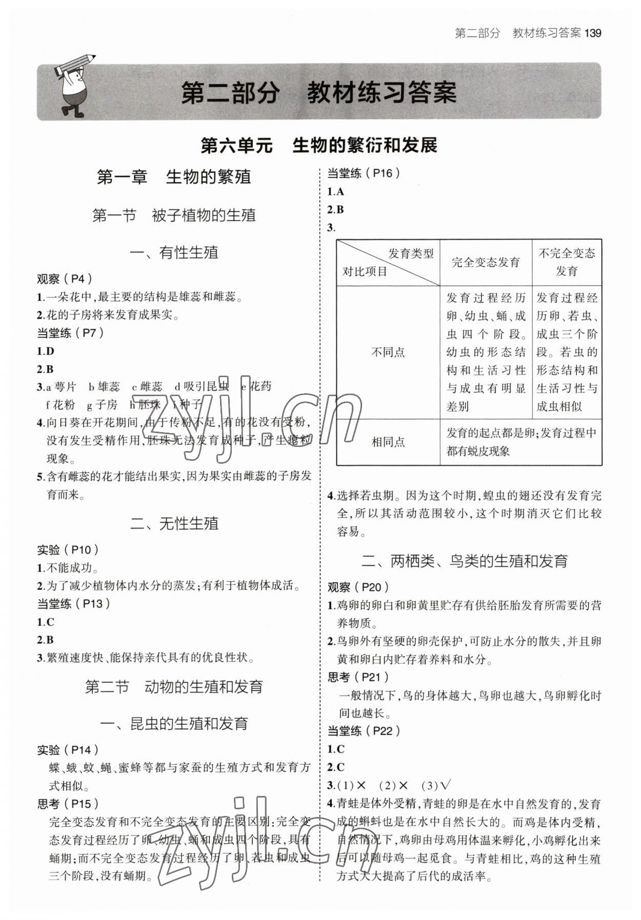 2023年教材課本八年級生物下冊冀少版 參考答案第1頁