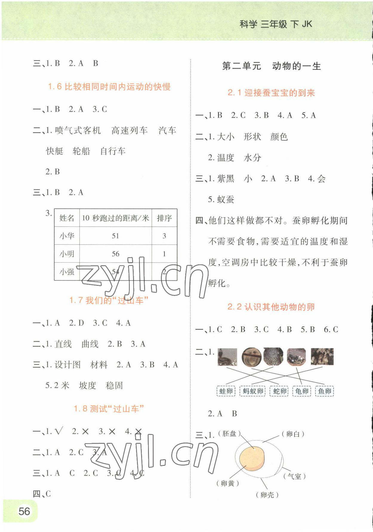 2023年黃岡同步練一日一練三年級科學(xué)下冊教科版 參考答案第2頁