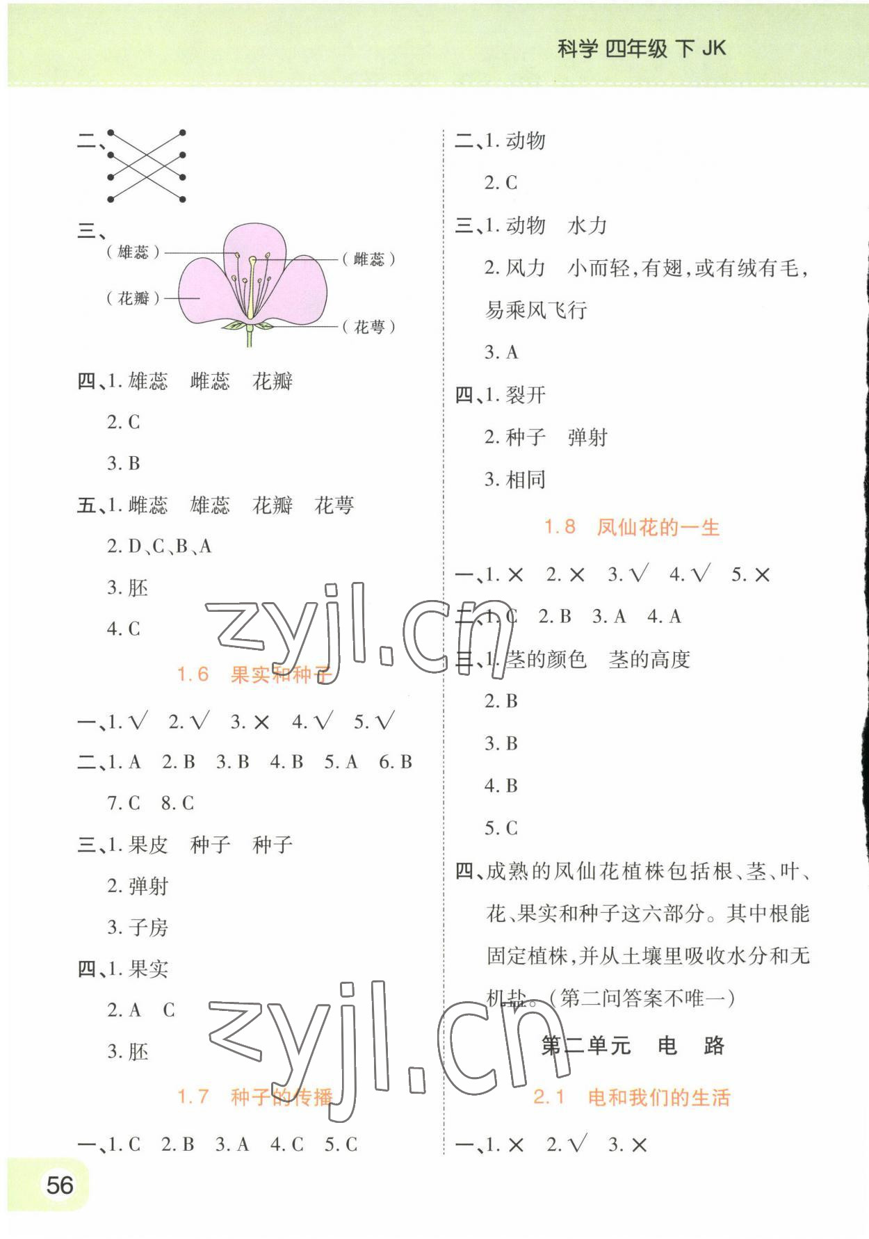 2023年黃岡同步練一日一練四年級(jí)科學(xué)下冊(cè)教科版 參考答案第2頁