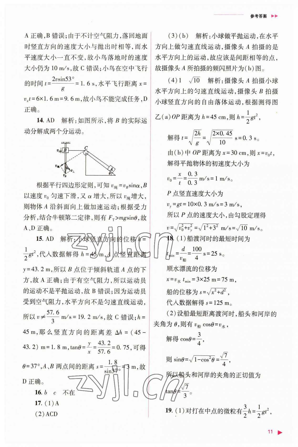 2023年普通高中新课程同步练习册高中物理必修第二册人教版 参考答案第11页