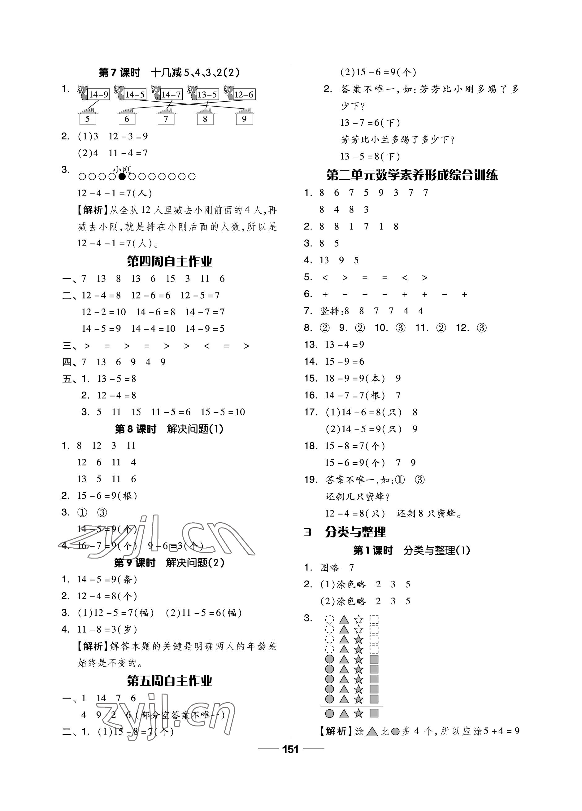 2023年新思維伴你學單元達標測試卷一年級數(shù)學下冊人教版 參考答案第3頁