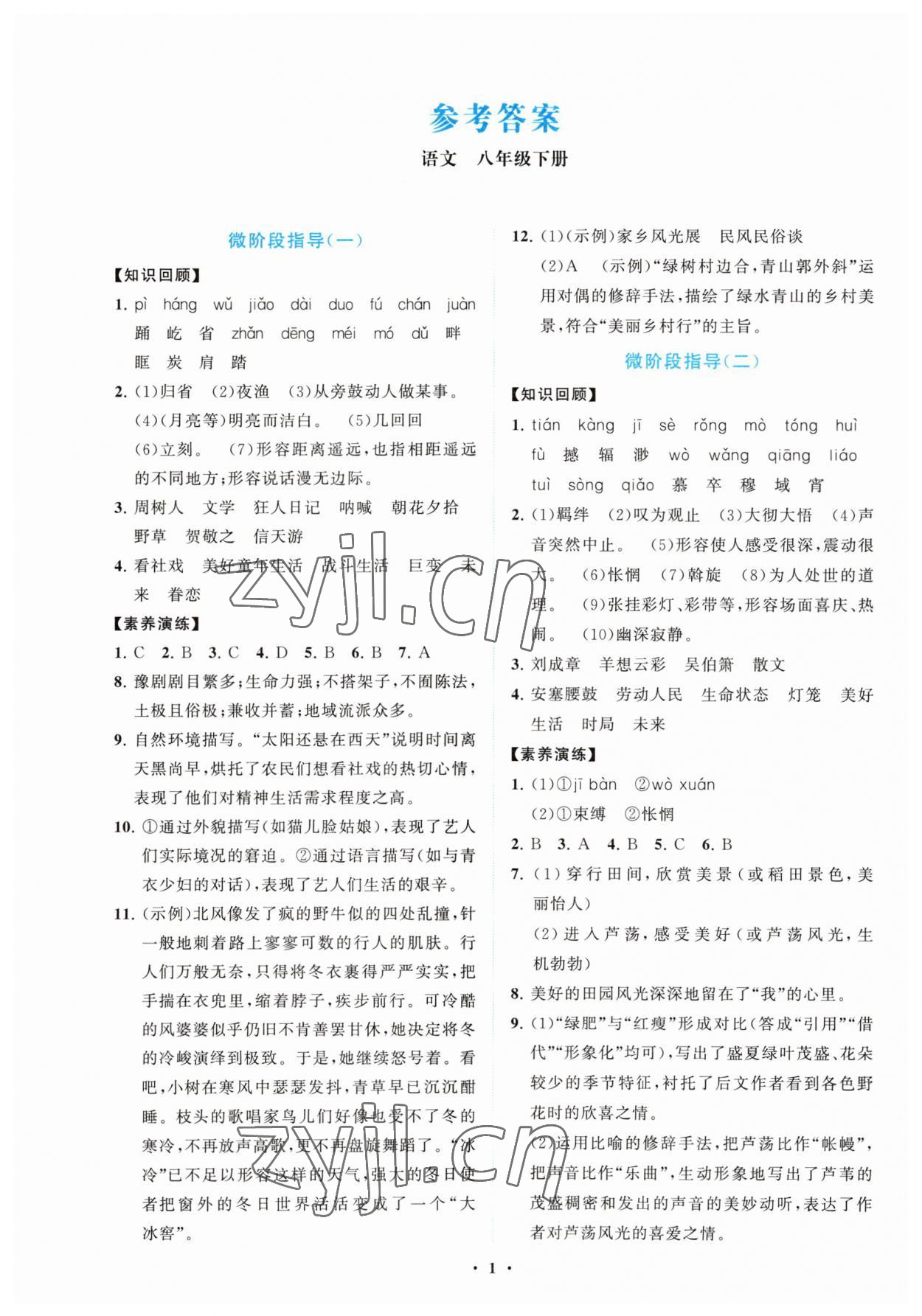 2023年同步練習(xí)冊(cè)分層卷八年級(jí)語文下冊(cè)人教版陜西專版 第1頁