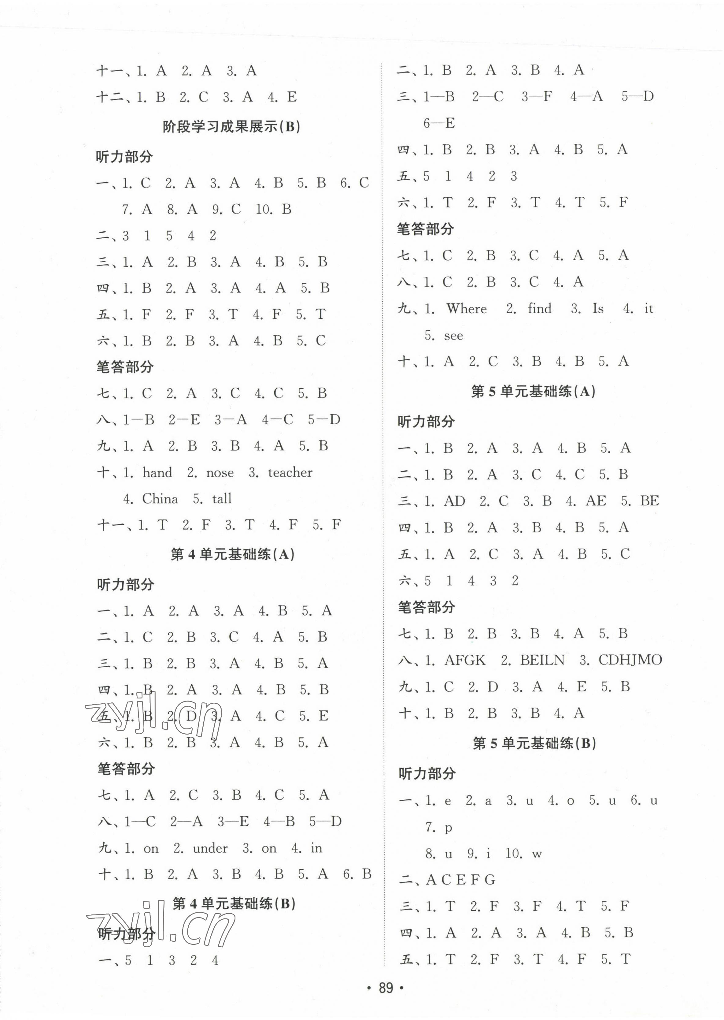 2023年金钥匙试卷基础练三年级英语下册人教版 参考答案第3页