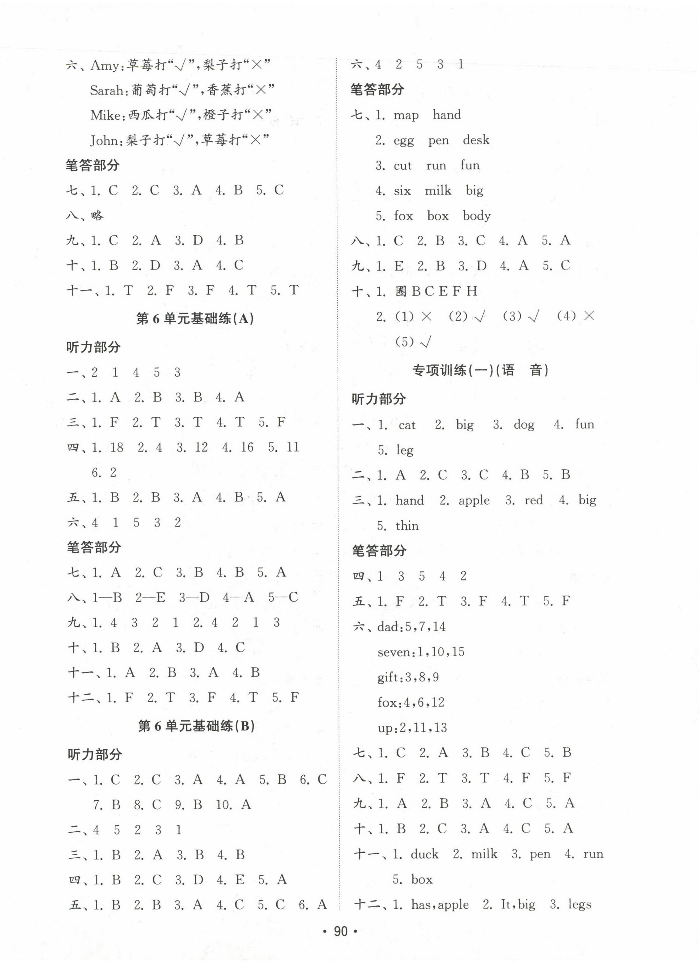 2023年金钥匙试卷基础练三年级英语下册人教版 参考答案第4页