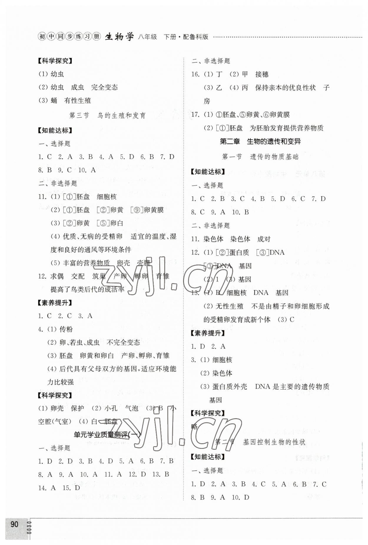 2023年初中同步練習(xí)冊八年級生物學(xué)下冊魯科版54制山東教育出版社 第2頁