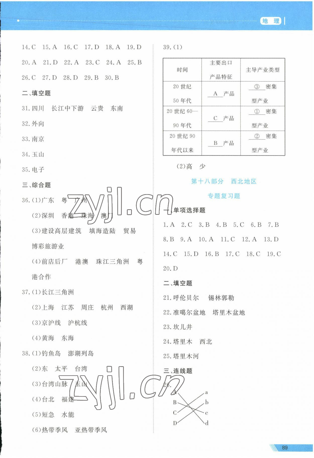 2023年資源與評價中考全程總復(fù)習(xí)地理B版 參考答案第12頁