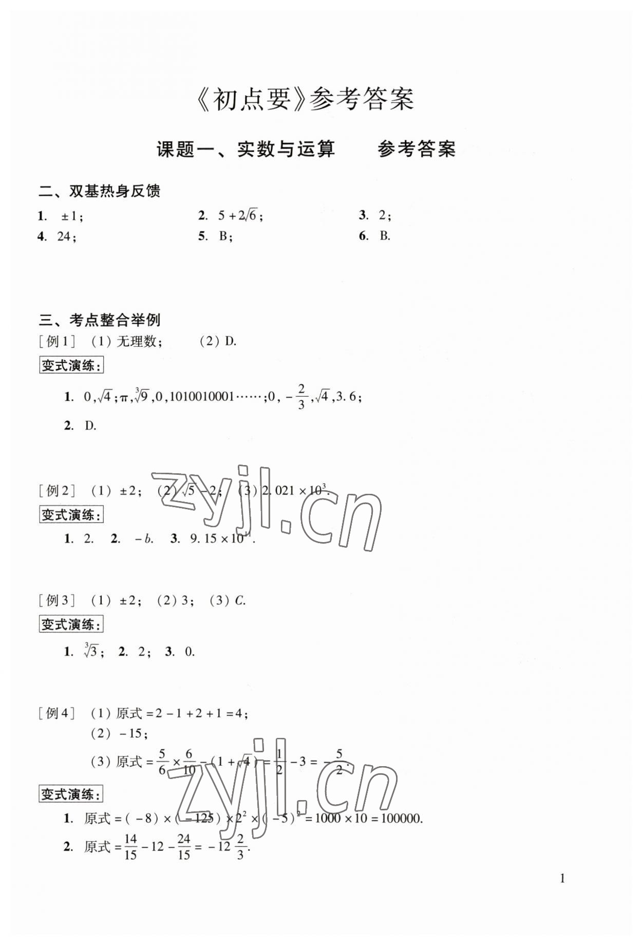 2023年初中数学复习点要 参考答案第1页