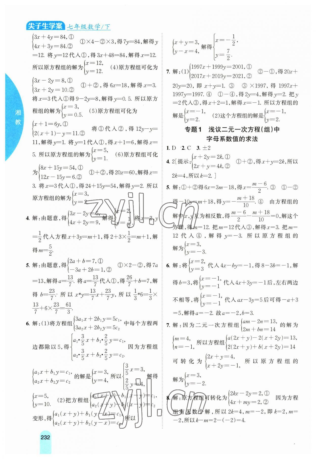 2023年尖子生學(xué)案七年級數(shù)學(xué)下冊湘教版 第3頁