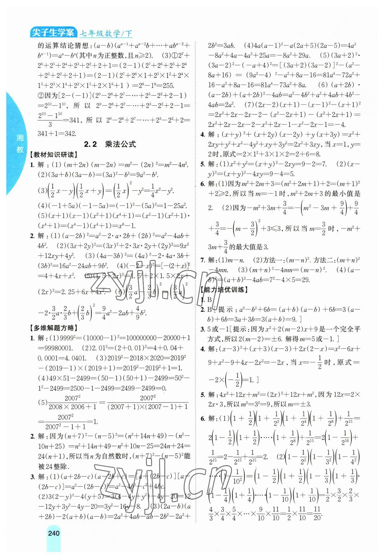 2023年尖子生學(xué)案七年級數(shù)學(xué)下冊湘教版 第11頁