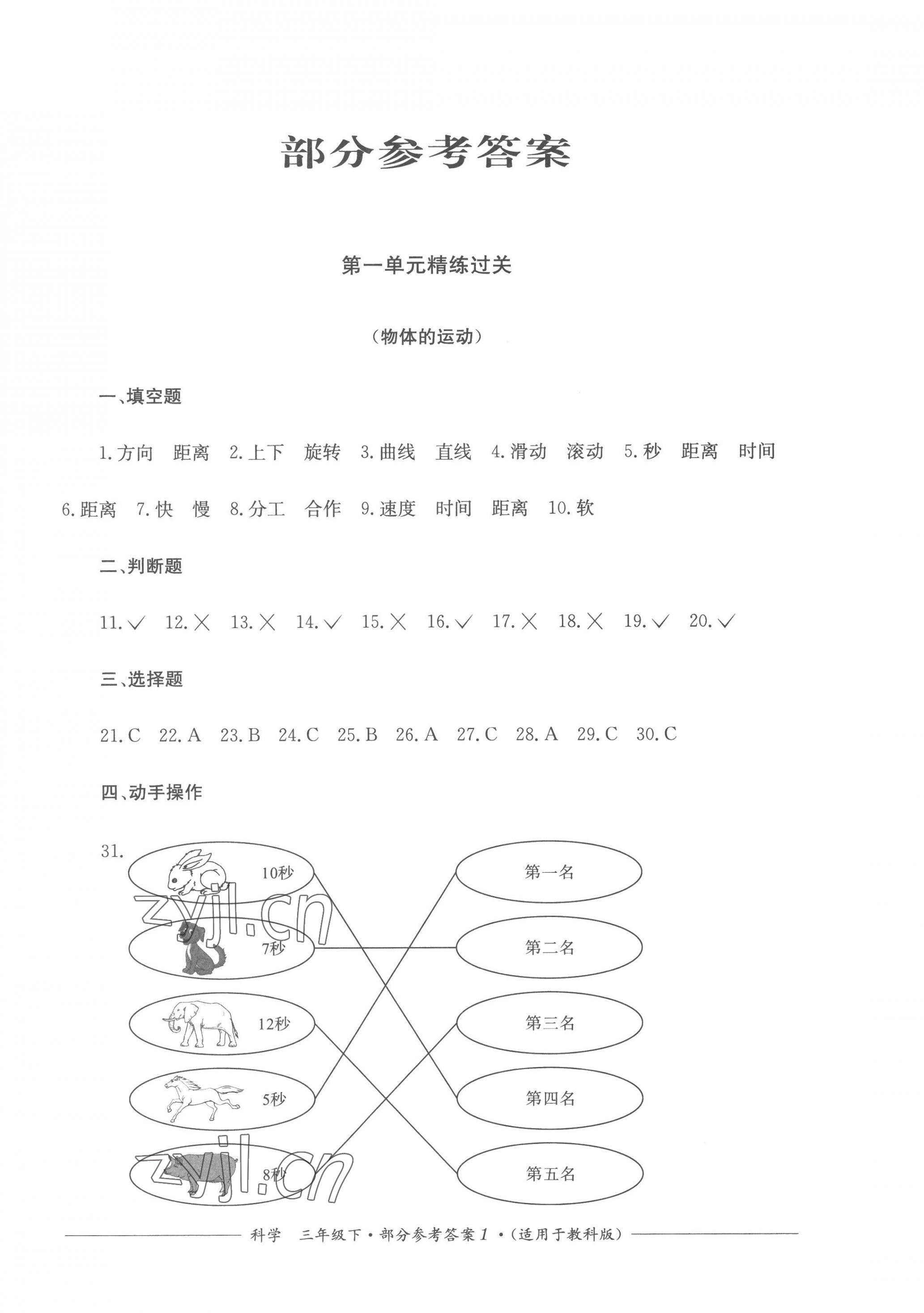 2023年精練過關四川教育出版社三年級科學下冊教科版 第1頁