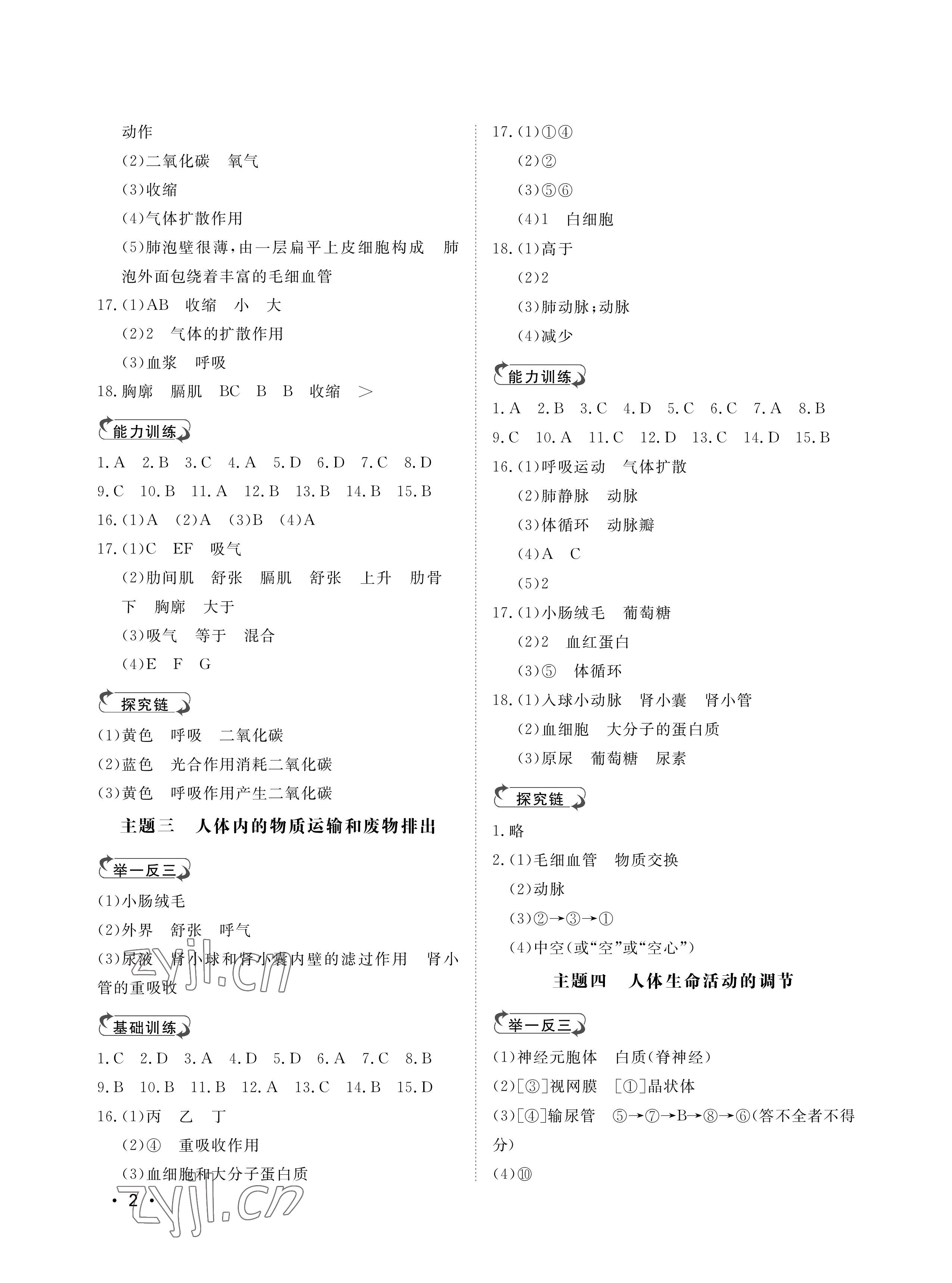 2023年行知天下七年級生物下冊濟(jì)南版 參考答案第2頁