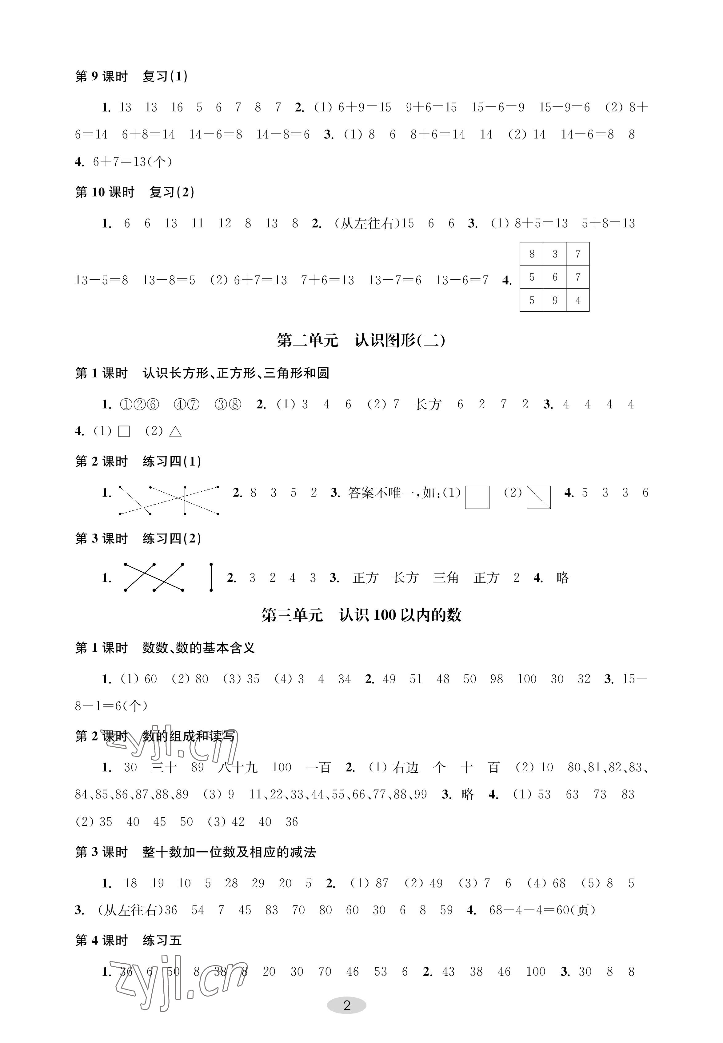 2023年關(guān)鍵能力進階一年級數(shù)學(xué)下冊蘇教版 參考答案第2頁