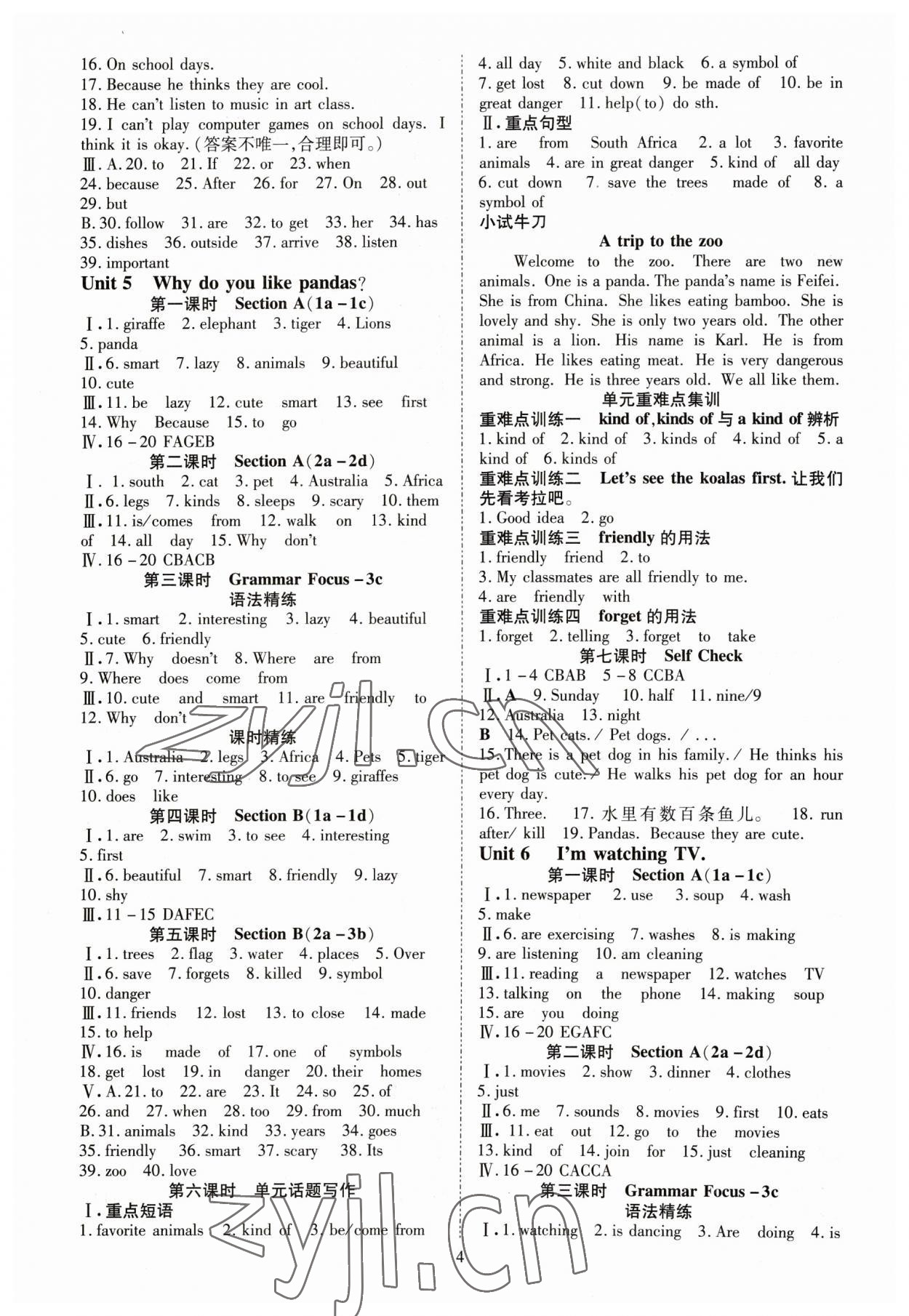 2023年暢行課堂七年級英語下冊人教版山西專版 參考答案第4頁