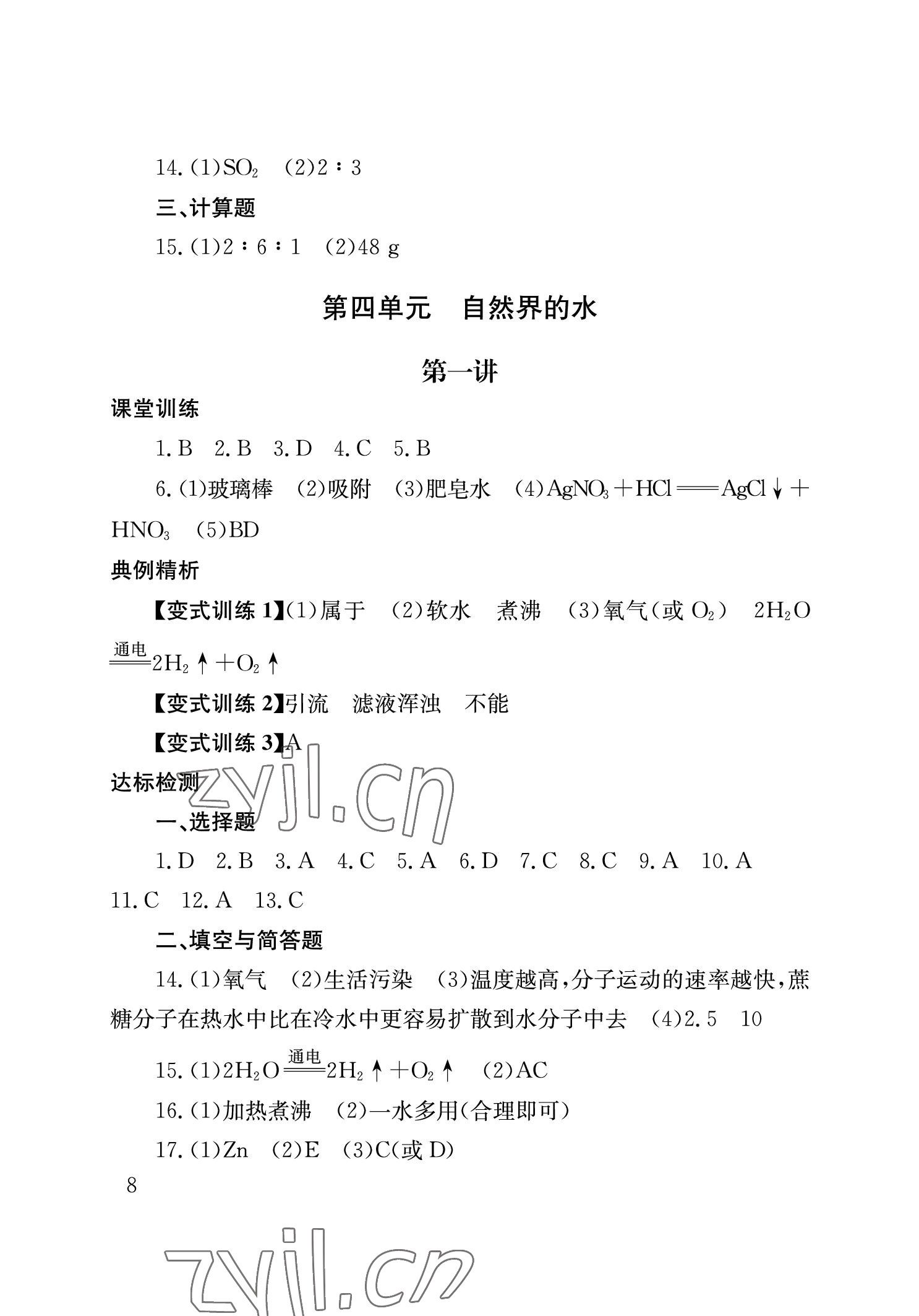 2023年剑指中考化学益阳专版 参考答案第8页