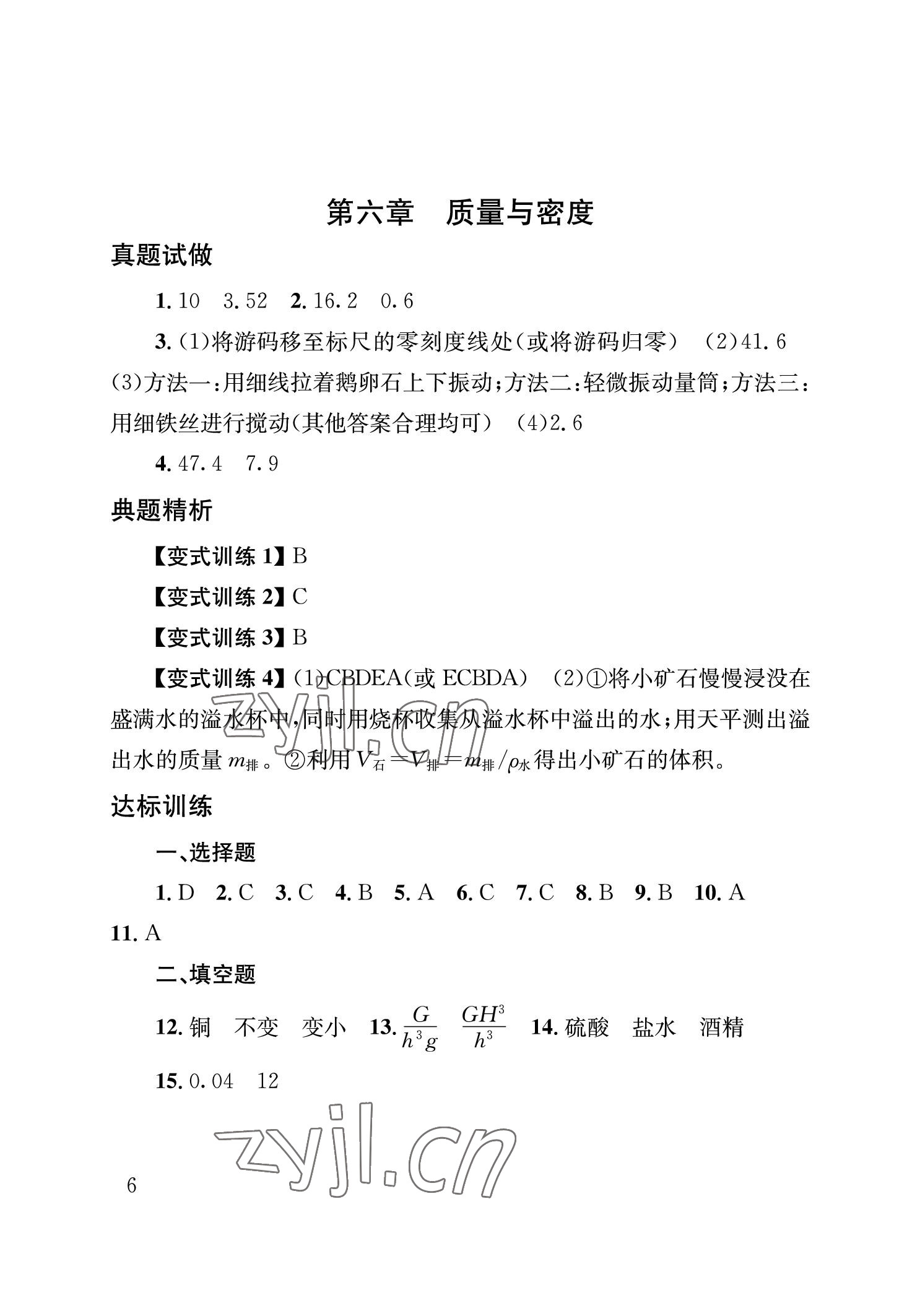 2023年劍指中考物理中考益陽專版 參考答案第6頁