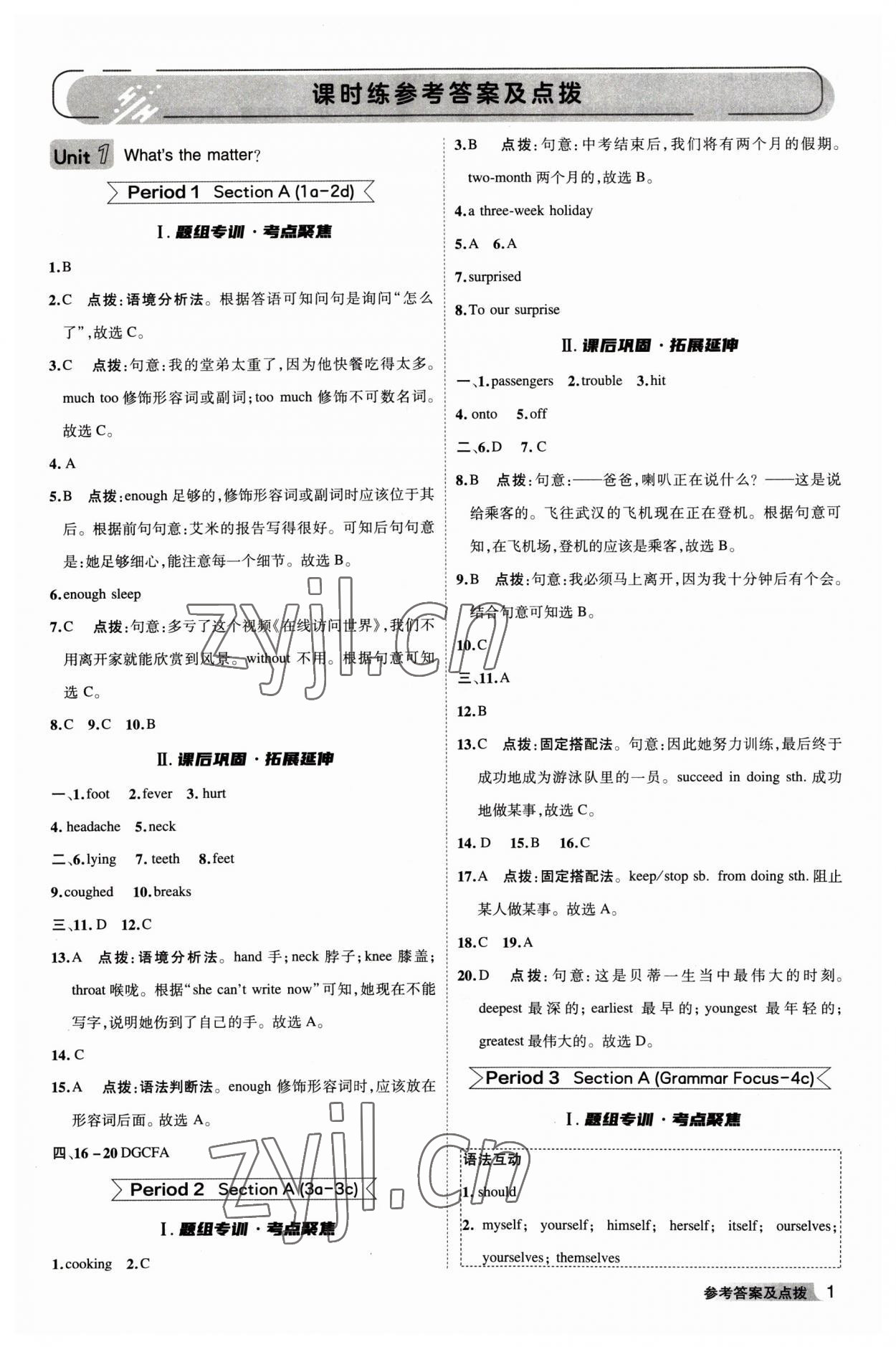 2023年綜合應(yīng)用創(chuàng)新題典中點八年級英語下冊人教版安徽專版 參考答案第1頁