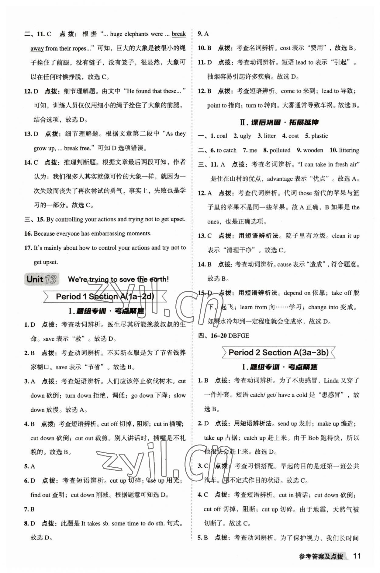 2023年综合应用创新题典中点九年级英语下册人教版安徽专版 参考答案第11页