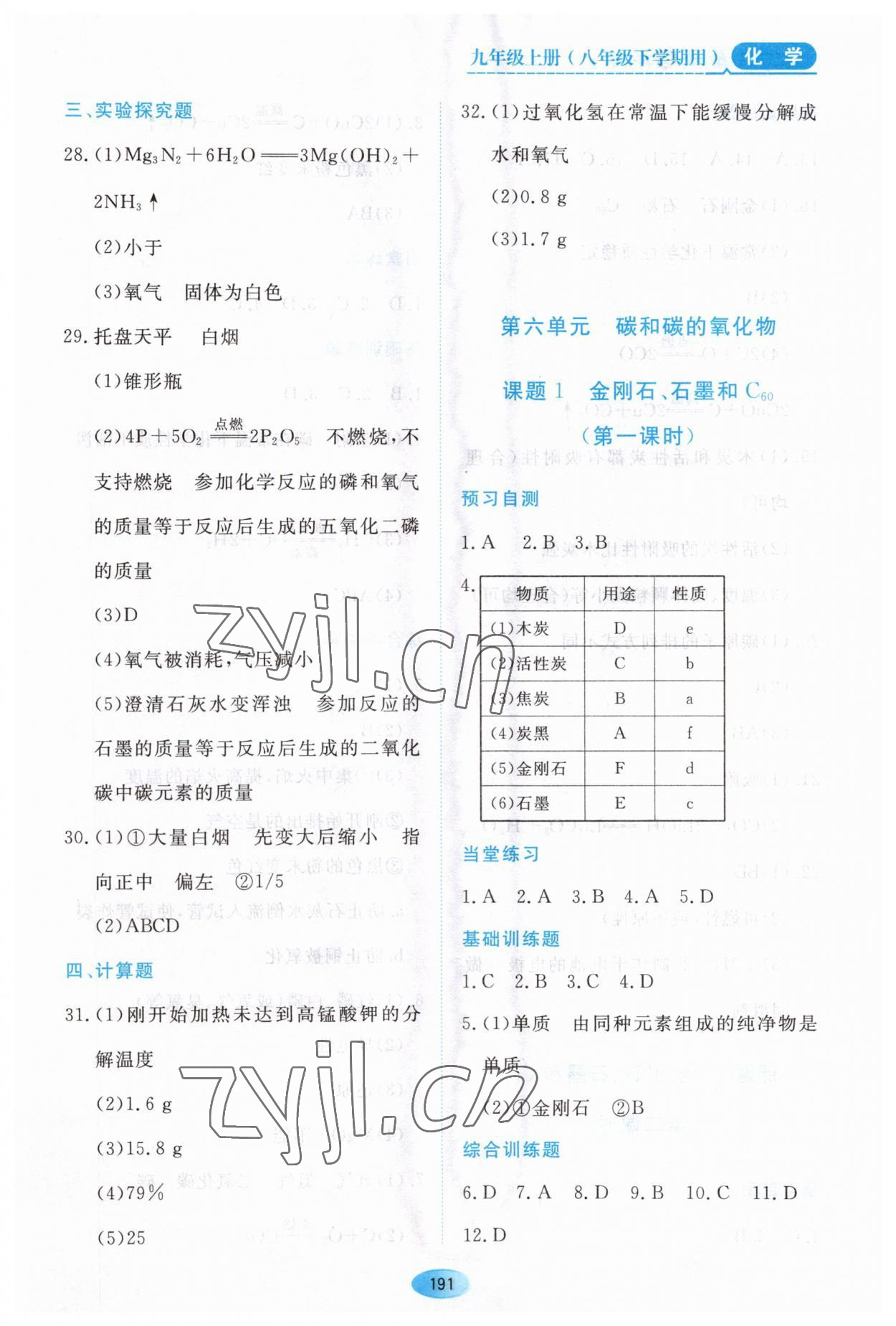 2023年資源與評價黑龍江教育出版社八年級化學下冊人教版五四制 參考答案第5頁