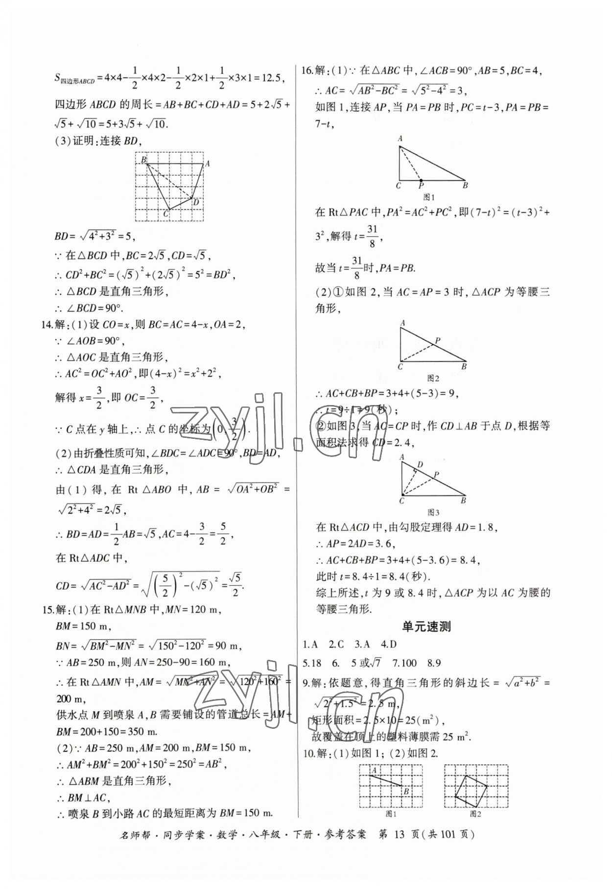 2023年名師幫同步學(xué)案八年級數(shù)學(xué)下冊人教版 參考答案第13頁