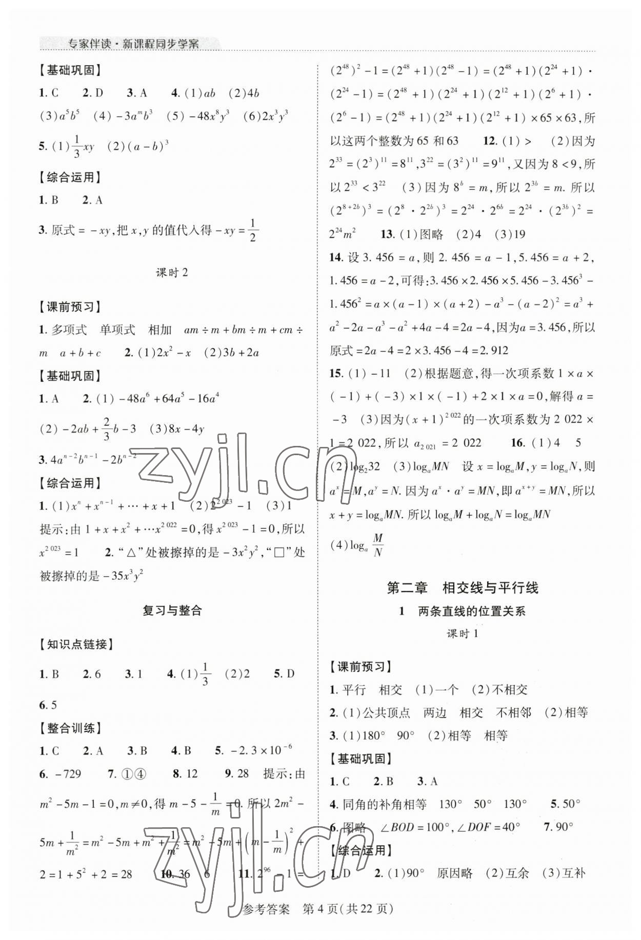 2023年新課程同步學(xué)案七年級數(shù)學(xué)下冊北師大版 參考答案第4頁