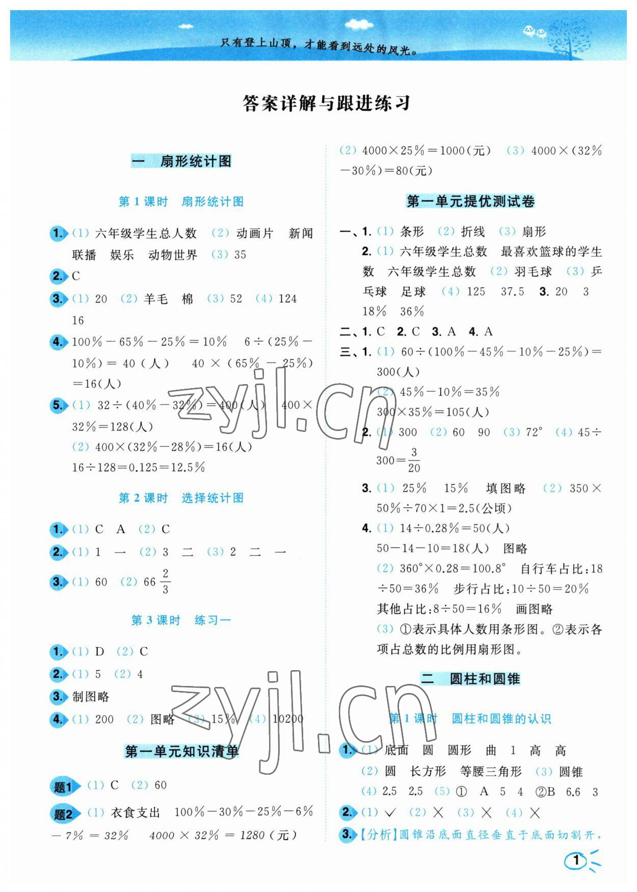 2023年小題狂做培優(yōu)作業(yè)本六年級(jí)數(shù)學(xué)下冊(cè)蘇教版 參考答案第1頁(yè)