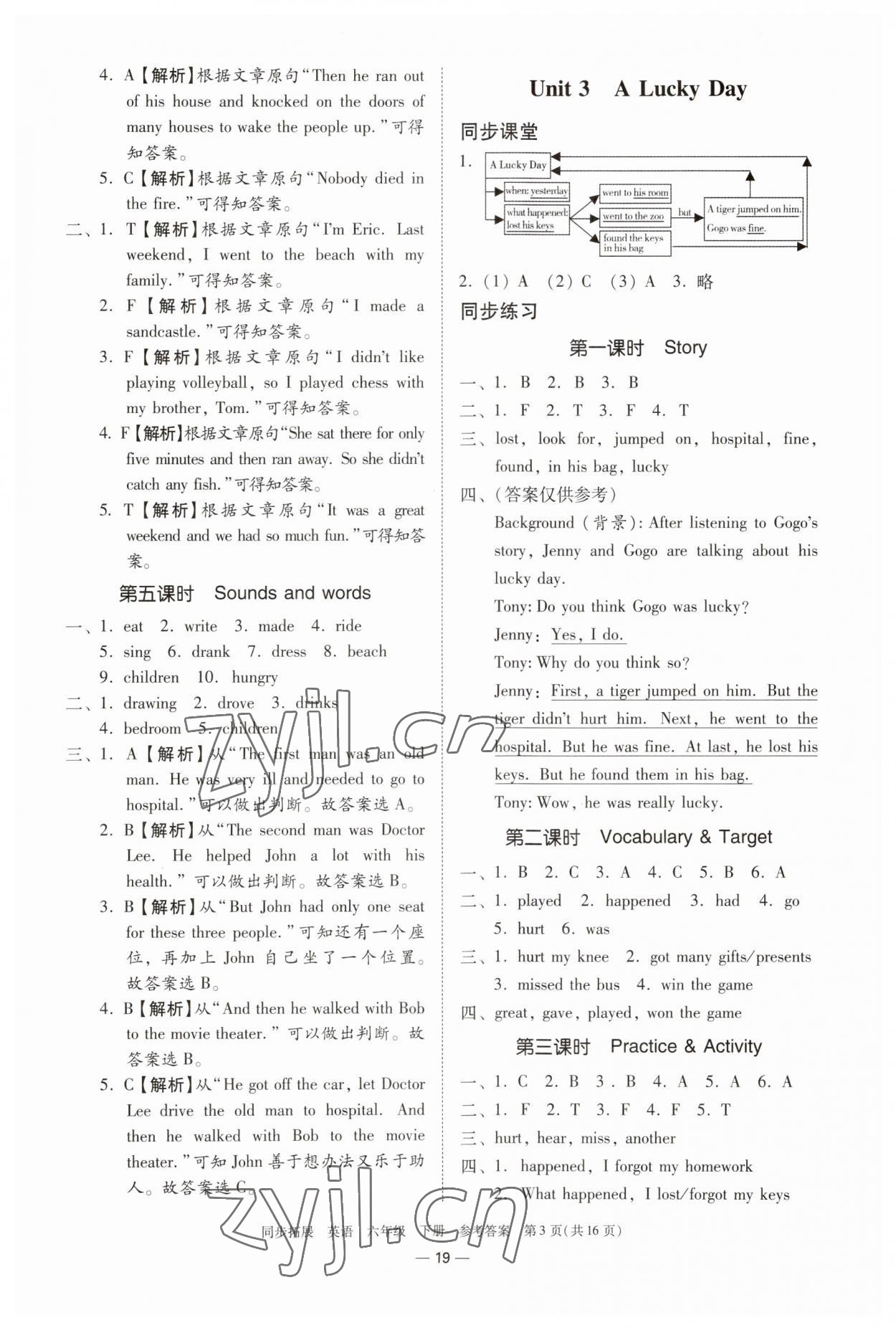 2023年同步拓展六年級英語下冊粵人版中山專版 參考答案第3頁