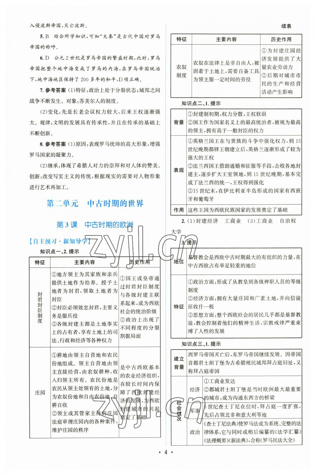 2023年高中同步测控优化设计高中历史下册人教版增强版 参考答案第3页