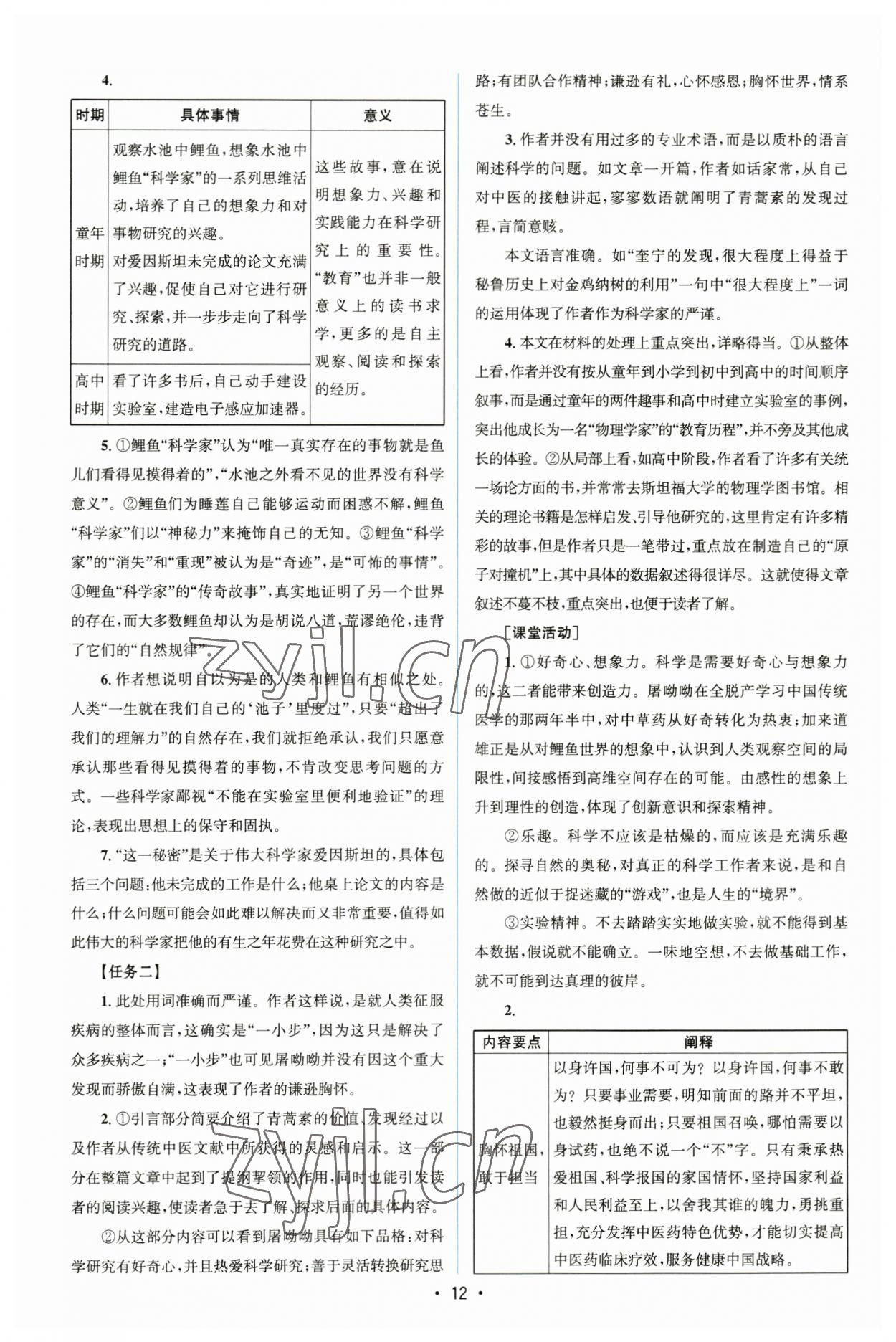 2023年高中同步测控优化设计语文必修下册人教版增强版 参考答案第11页