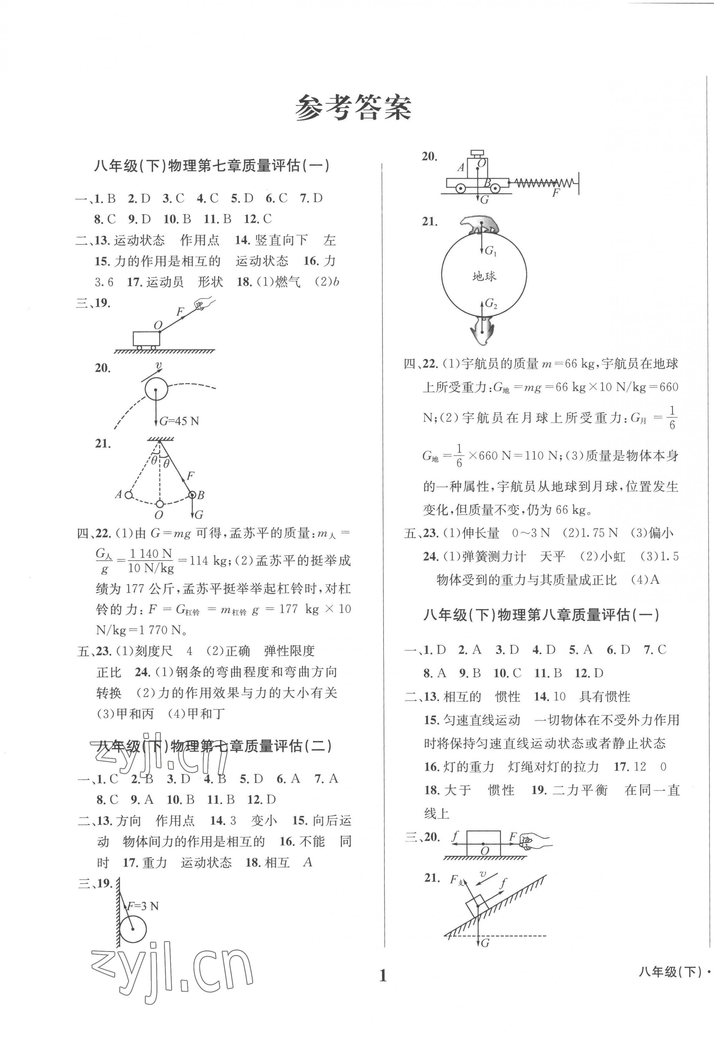 2023年學(xué)業(yè)質(zhì)量測(cè)試薄八年級(jí)物理下冊(cè)人教版 第1頁(yè)